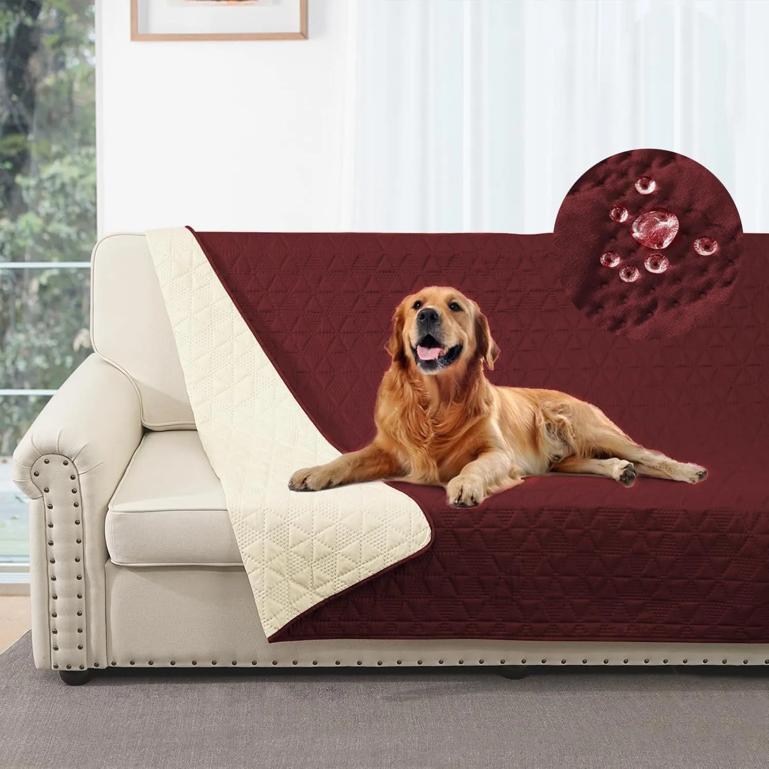 Taiyang Copridivano per Cani impermeabile, Coperta impermeabile per cani, protezione per mobili per bambini, bambini, cane, gatto, Fondo antiscivolo (Rosso Vivo, 208-260cm(1 Pack)) - immagine 2