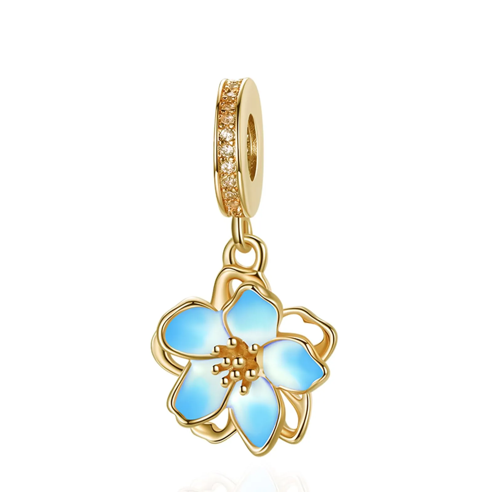 Rimgoris Collana con bracciale da donna in argento sterling 925, petali di ciliegio blu, ciondolo in oro, bracciale da donna, charm, festa della mamma, con zirconi - immagine 1
