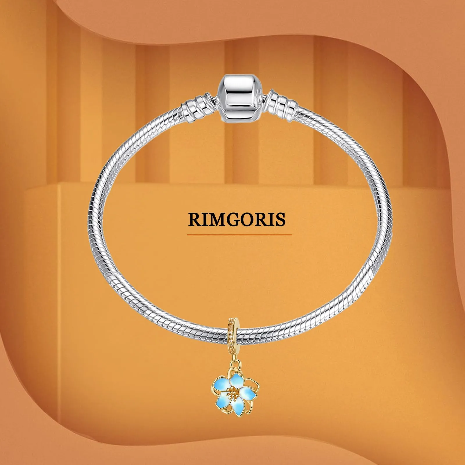 Rimgoris Collana con bracciale da donna in argento sterling 925, petali di ciliegio blu, ciondolo in oro, bracciale da donna, charm, festa della mamma, con zirconi - immagine 3