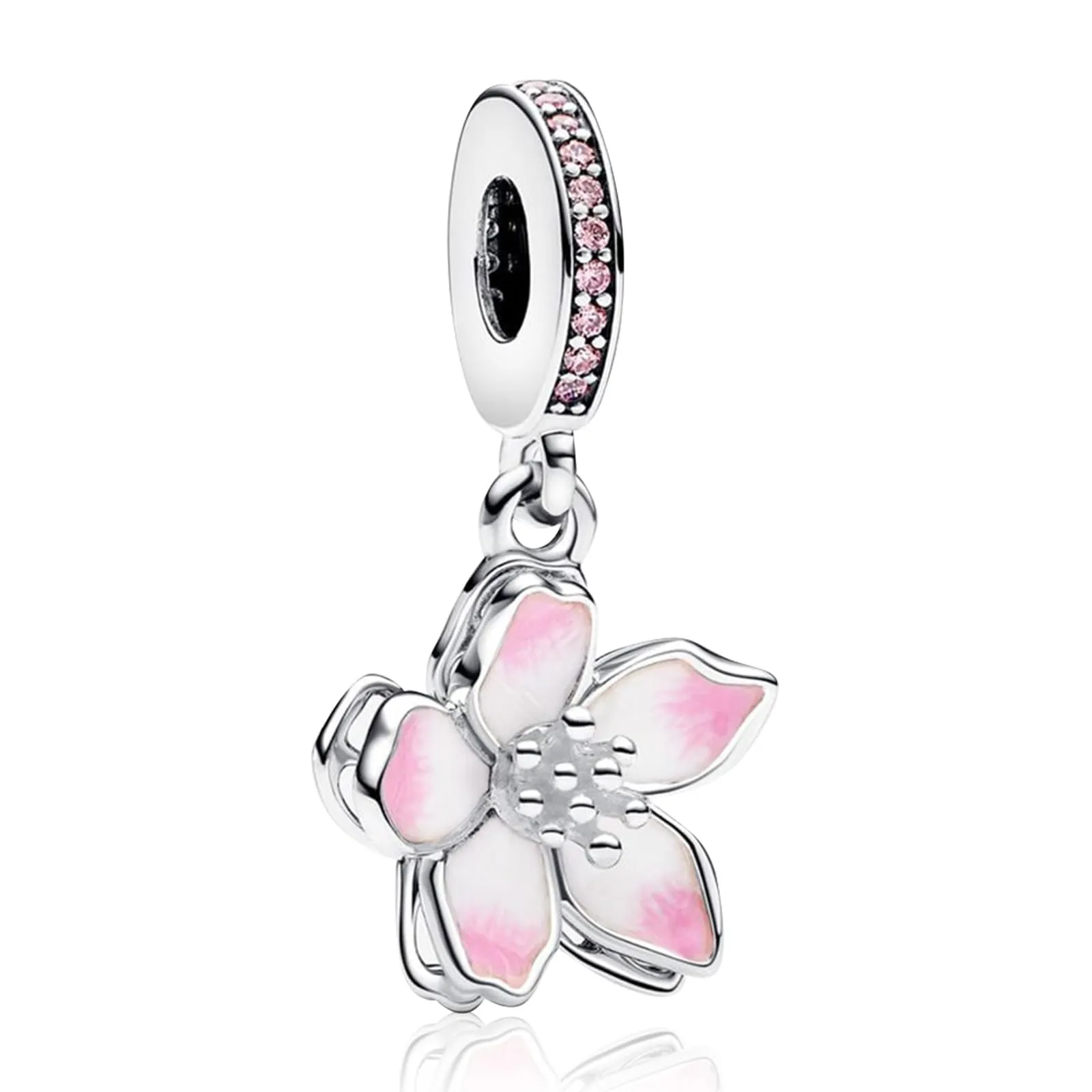 Rimgoris Collana con bracciale da donna in argento sterling 925, petali di ciliegio rosa, ciondolo, bracciale da donna, charm, festa della mamma, con zirconi - immagine 1