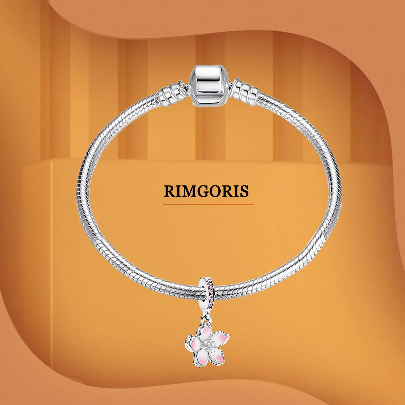 Rimgoris Collana con bracciale da donna in argento sterling 925, petali di ciliegio rosa, ciondolo, bracciale da donna, charm, festa della mamma, con zirconi - immagine 2