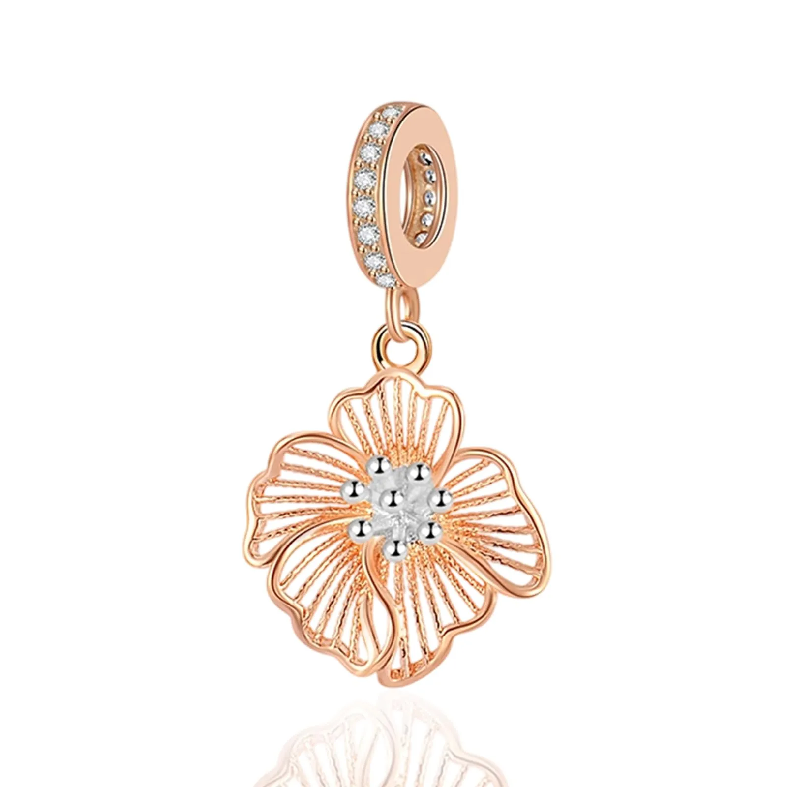 Rimgoris Collana con bracciale da donna in argento sterling 925, petali di loto, ciondolo, bracciale da donna, charm, festa della mamma, con zirconi - immagine 1