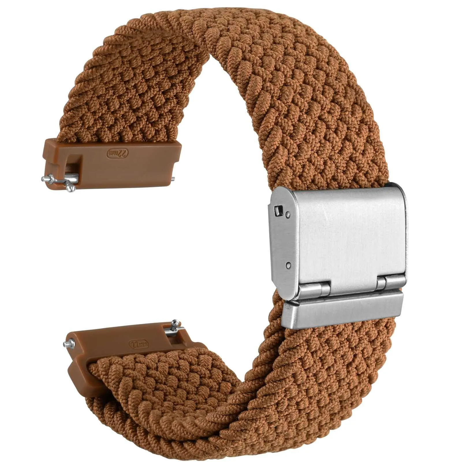 WOCCI 22mm Intrecciato Nylon Cinturino per Orologio da Uomo e da Donna, Regolabile Fibbia Argento (Marrone) - immagine 1