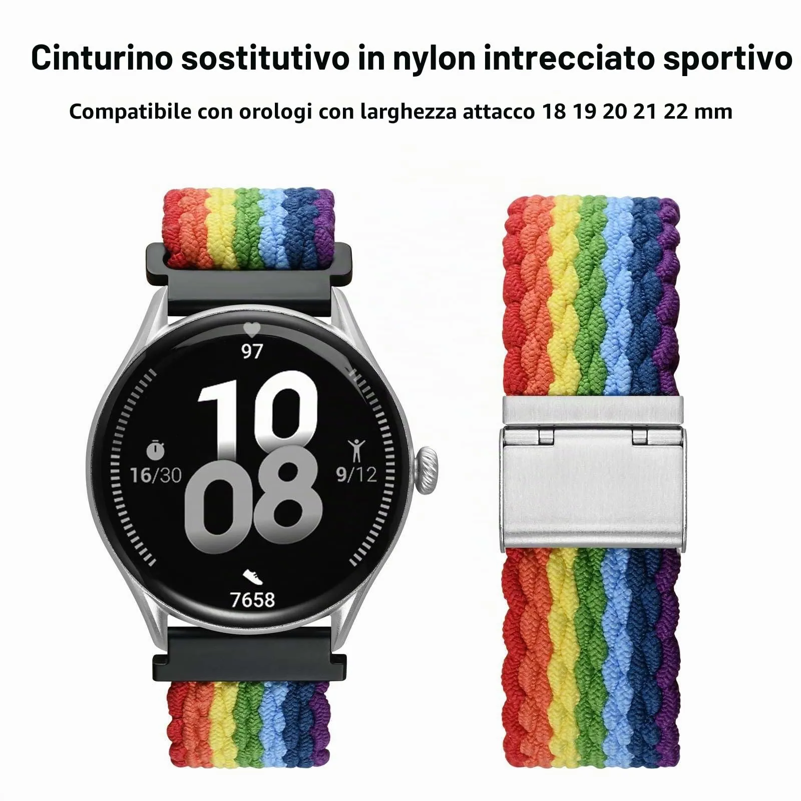 WOCCI 20mm Intrecciato Nylon Cinturino per Orologio da Uomo e da Donna, Regolabile Fibbia Argento (Multicolore) - immagine 9