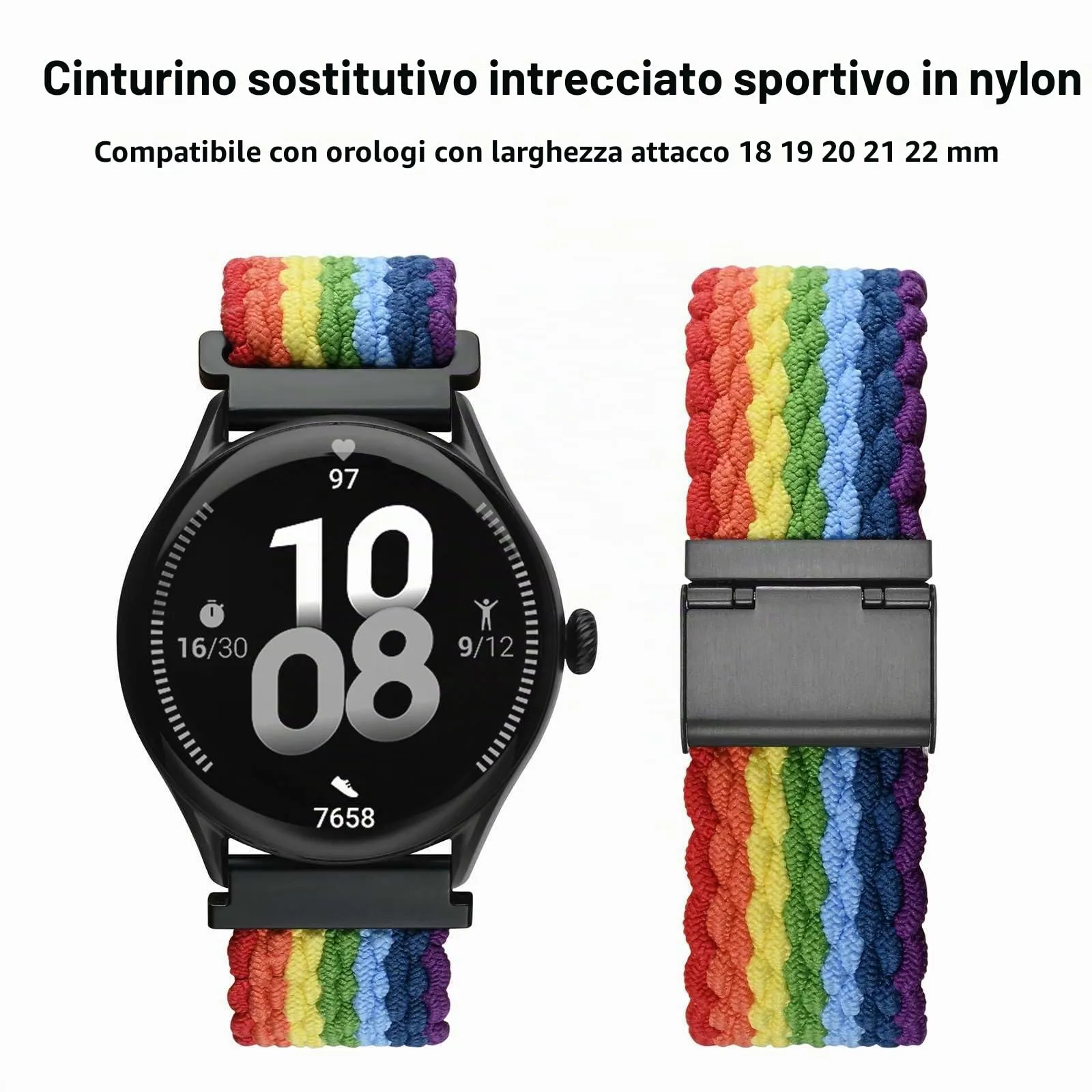 WOCCI 22mm Intrecciato Nylon Cinturino per Orologio da Uomo e da Donna, Regolabile Fibbia Nera (Multicolore) - immagine 9