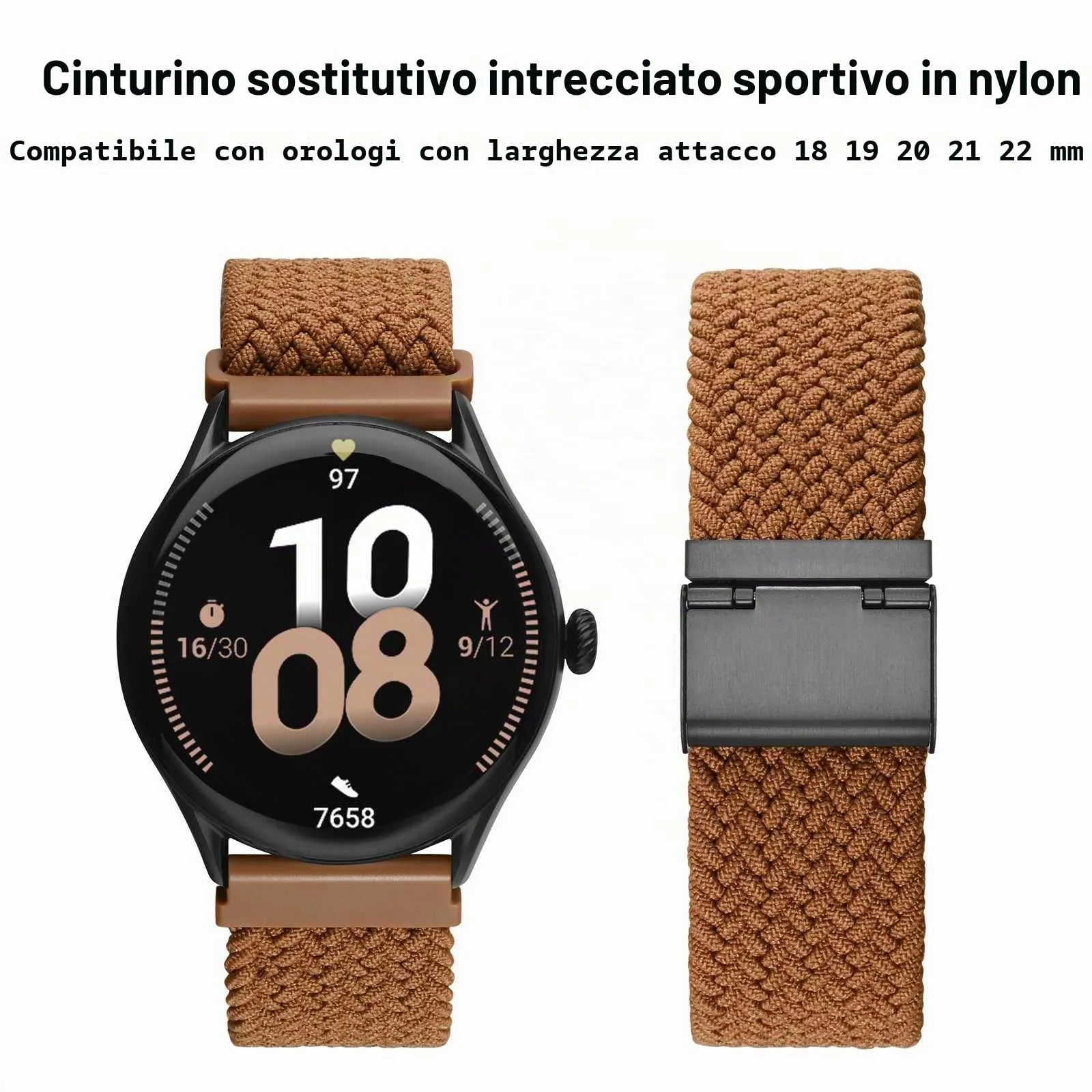 WOCCI 20mm Intrecciato Nylon Cinturino per Orologio da Uomo e da Donna, Regolabile Fibbia Nera (Marrone) - immagine 9