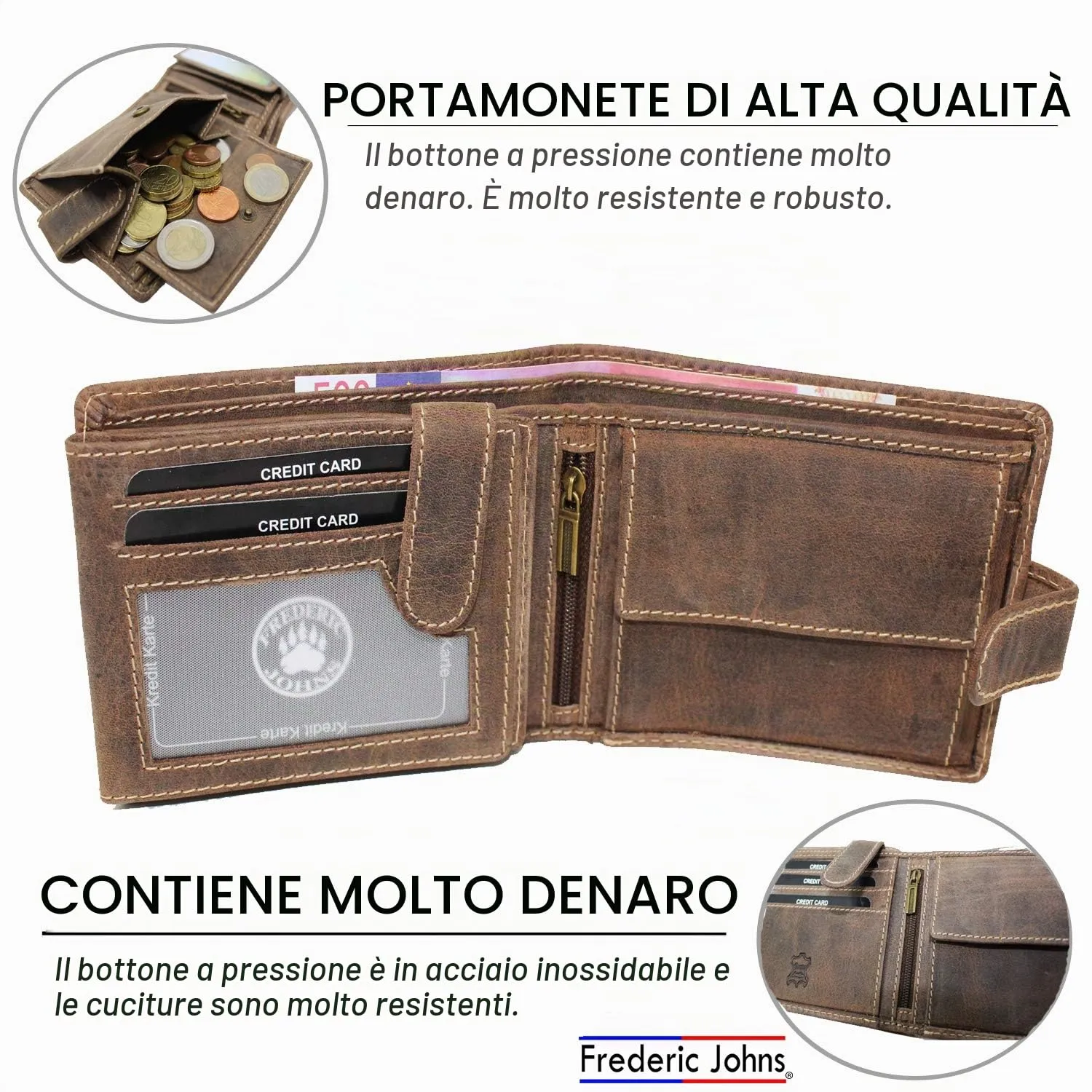 Frédéric Johns Portafoglio Uomo in Vera Pelle Portafoglio Vintage con Blocco RFID - Elegante e Compatto - immagine 2