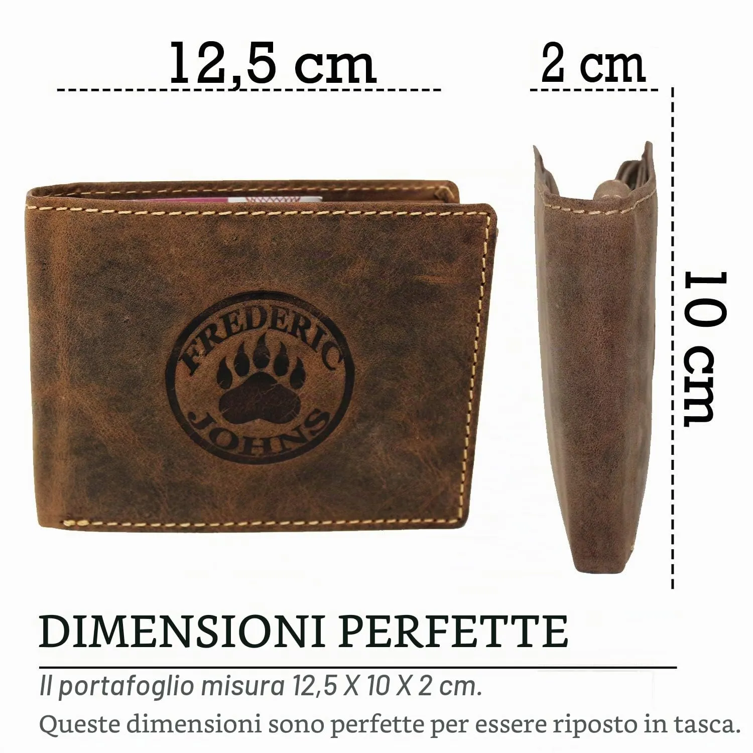 Frédéric Johns Portafoglio Uomo Vera Pelle Stile Vintage con Protezione RFID - Portafoglio Elegante e Resistente - immagine 5