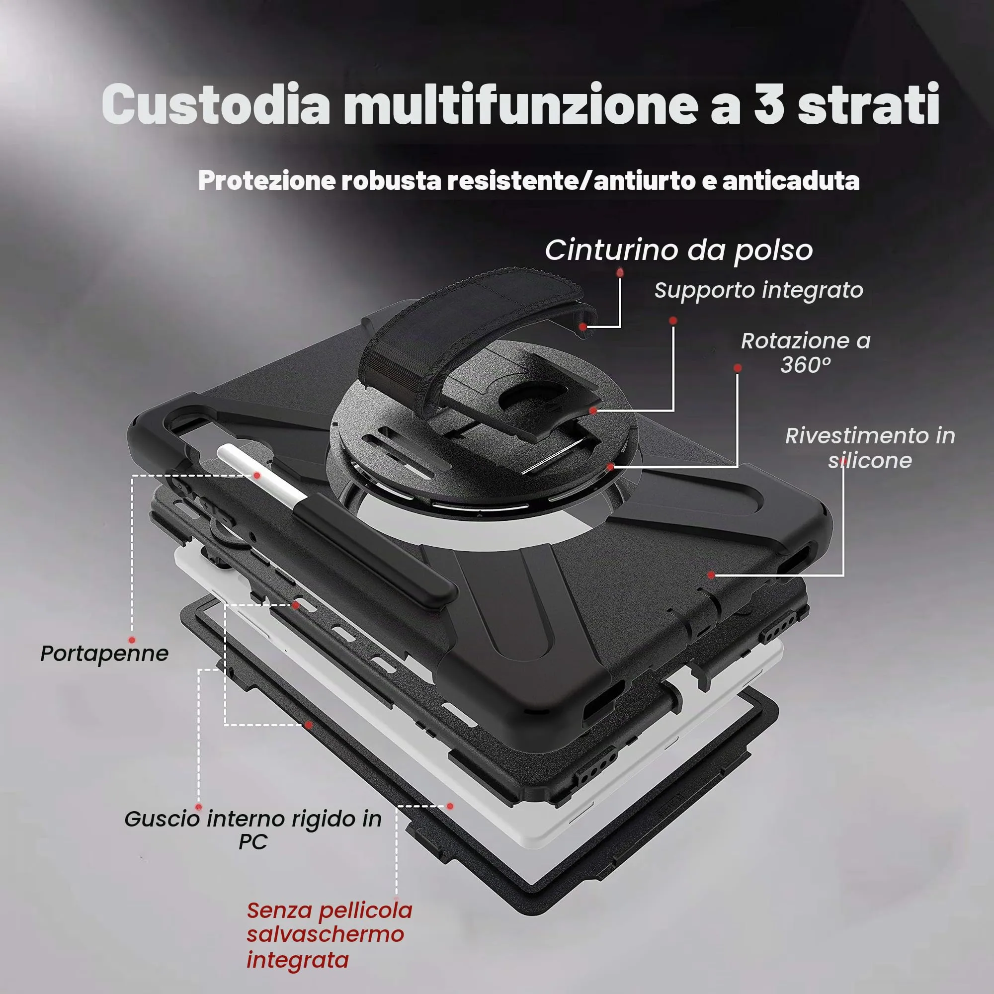 Gerutek Cover per Samsung Galaxy Tab S6 10,5 Pollici 2019, Nero - immagine 5