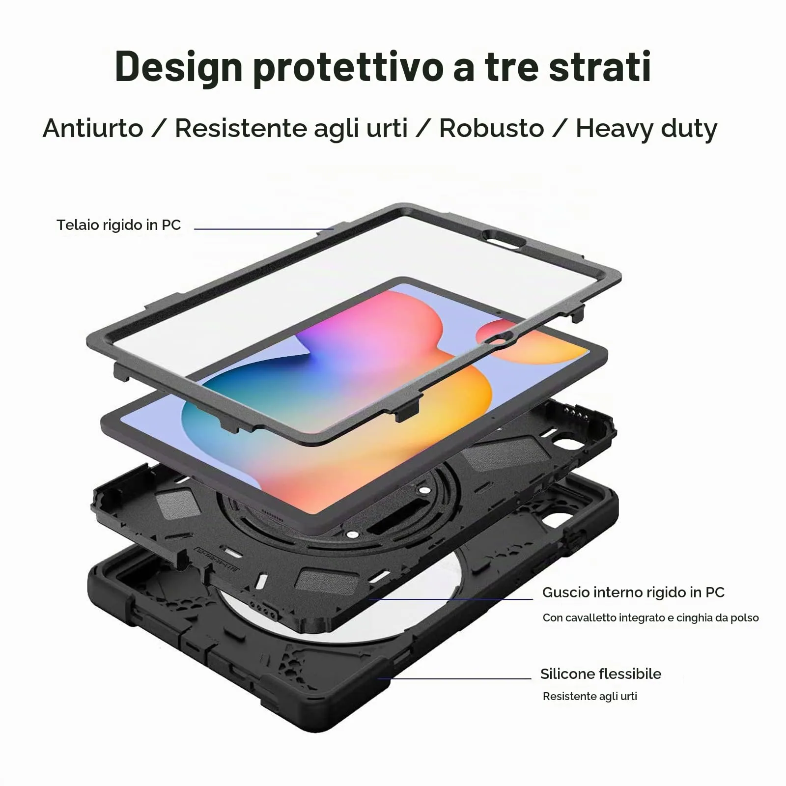 Gerutek Cover per Samsung Galaxy Tab S6 Lite 10,4'' 2024/2022/2020, Nero - immagine 5