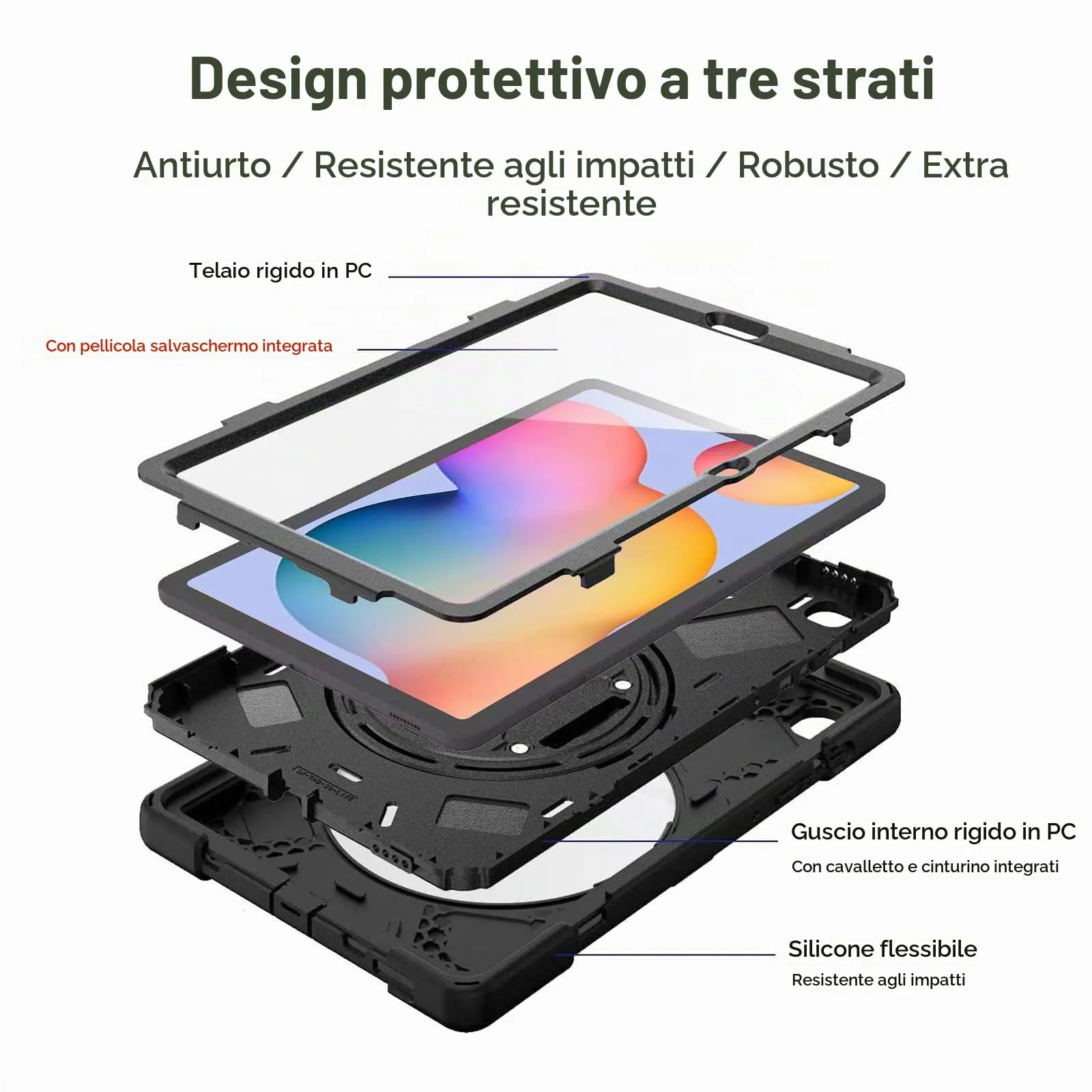 Gerutek Cover per Samsung Galaxy Tab S6 Lite 10,4'' 2024/2022/2020, Nero - immagine 4