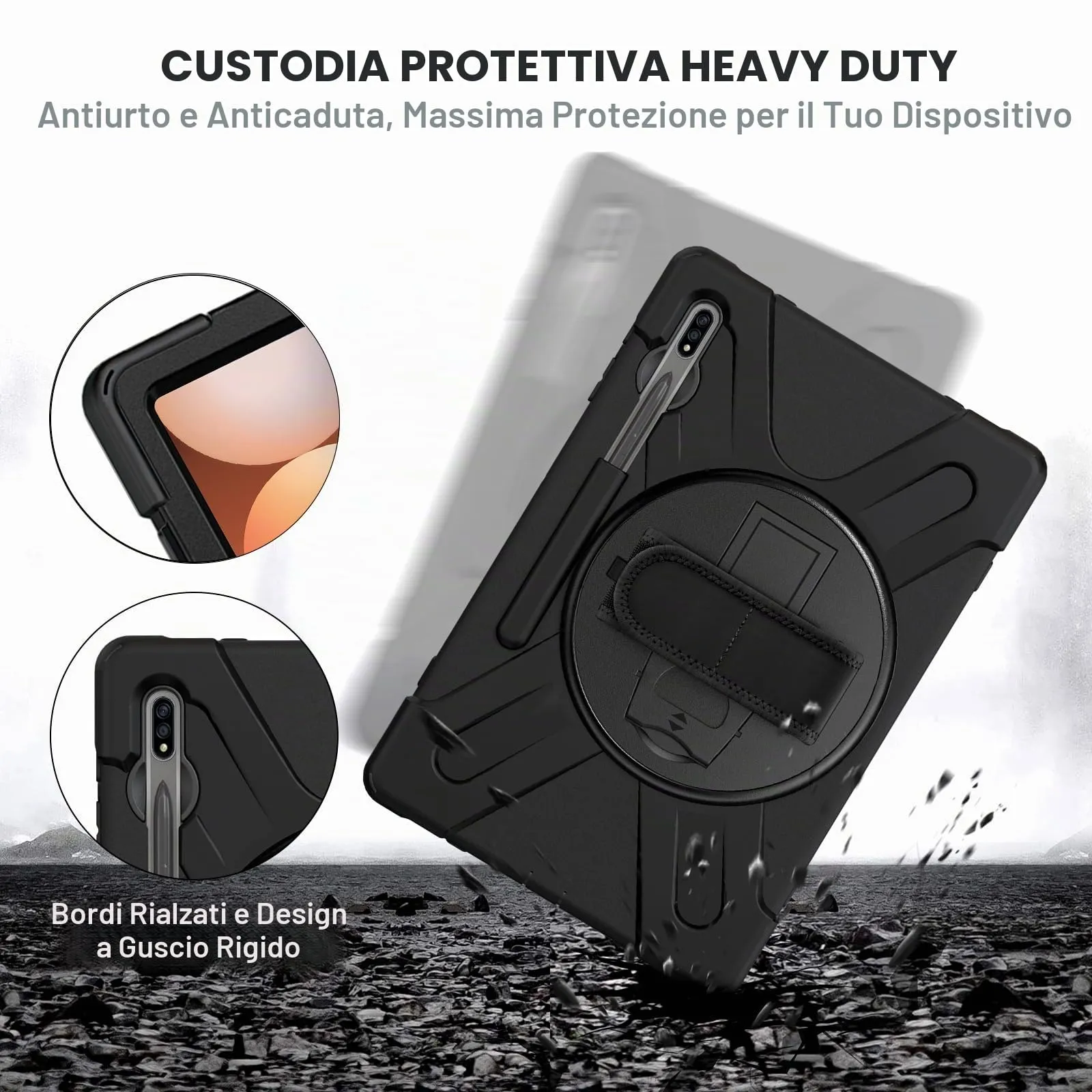 Gerutek Cover per Samsung Galaxy Tab S10+/S9 FE+/S9+/S8+/S7+ 12.4", Nero - immagine 2