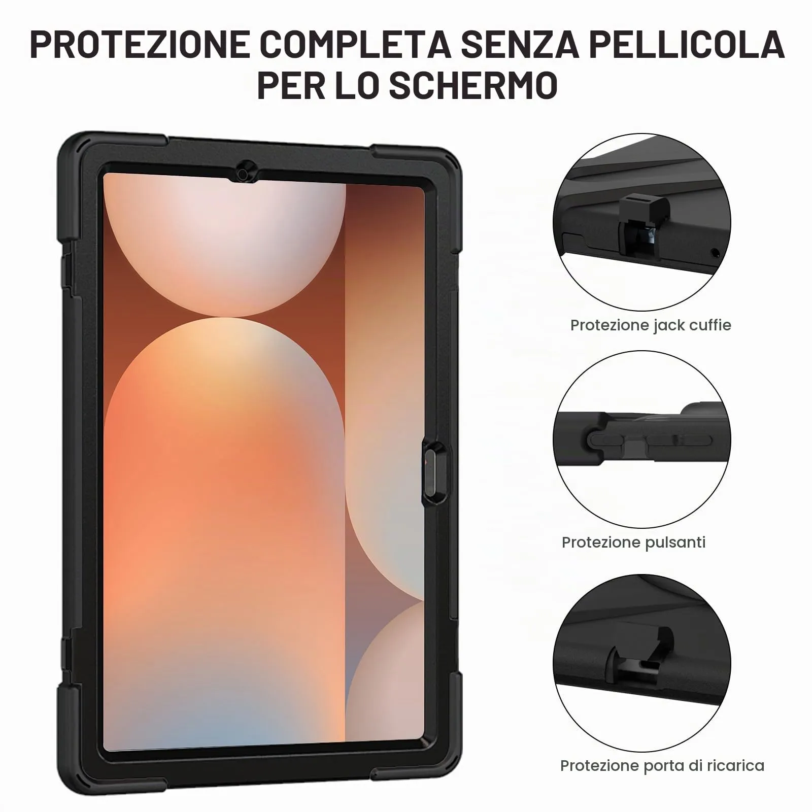 Gerutek Cover per Samsung Galaxy Tab S10+/S9 FE+/S9+/S8+/S7+ 12.4", Nero - immagine 3