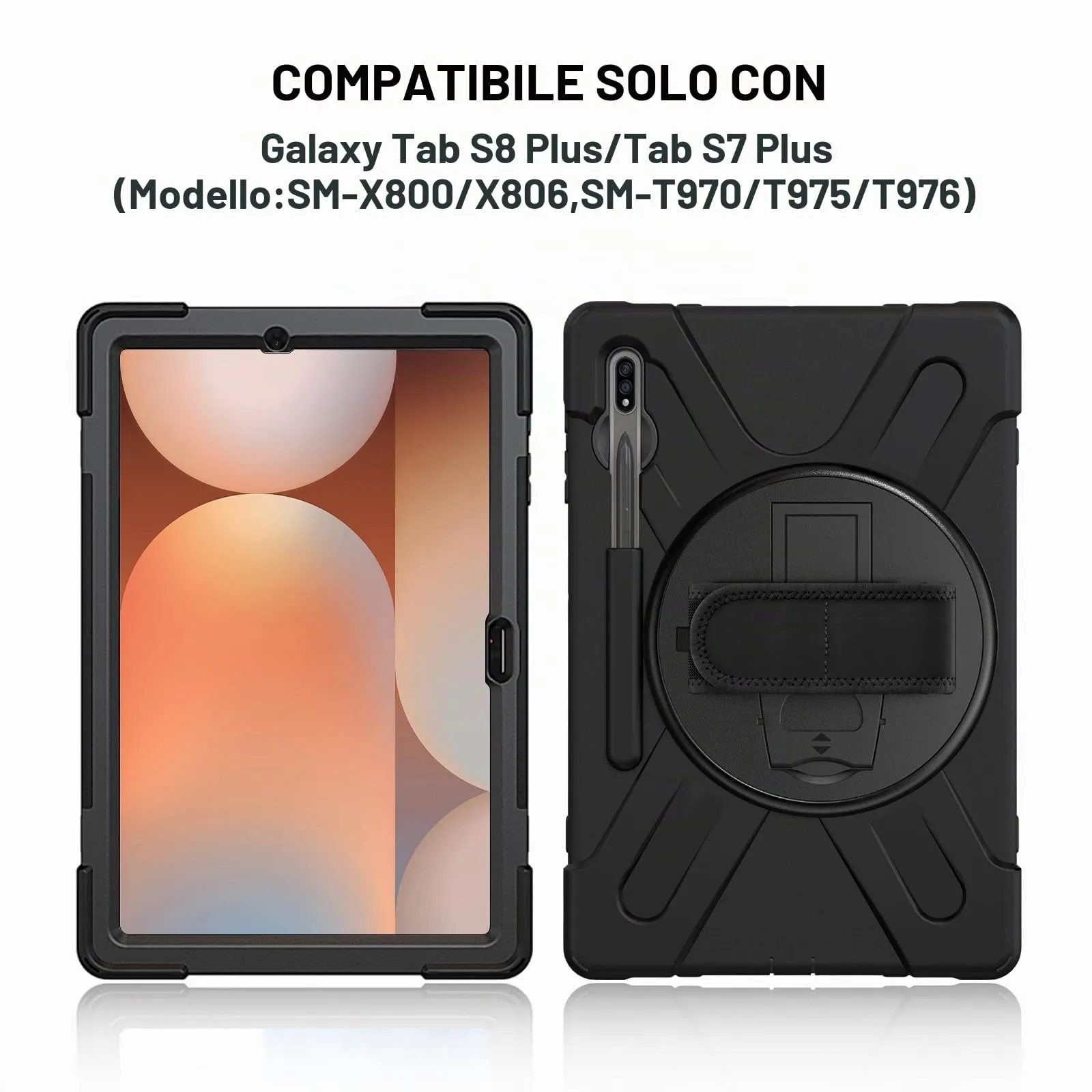 Gerutek Cover per Samsung Galaxy Tab S10+/S9 FE+/S9+/S8+/S7+ 12.4", Nero - immagine 4