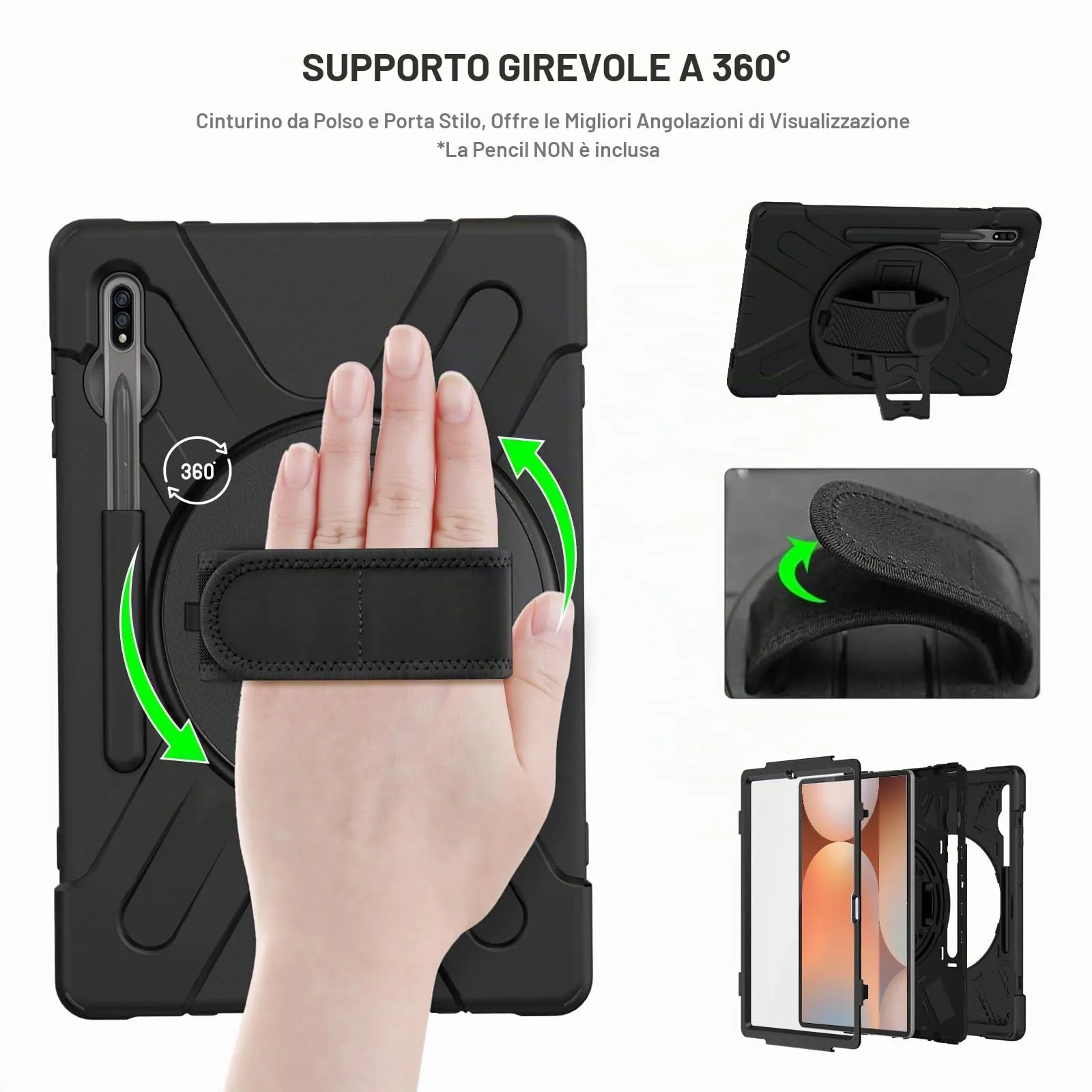 Gerutek Cover per Samsung Galaxy Tab S10+/S9 FE+/S9+/S8+/S7+ 12.4", Nero - immagine 7