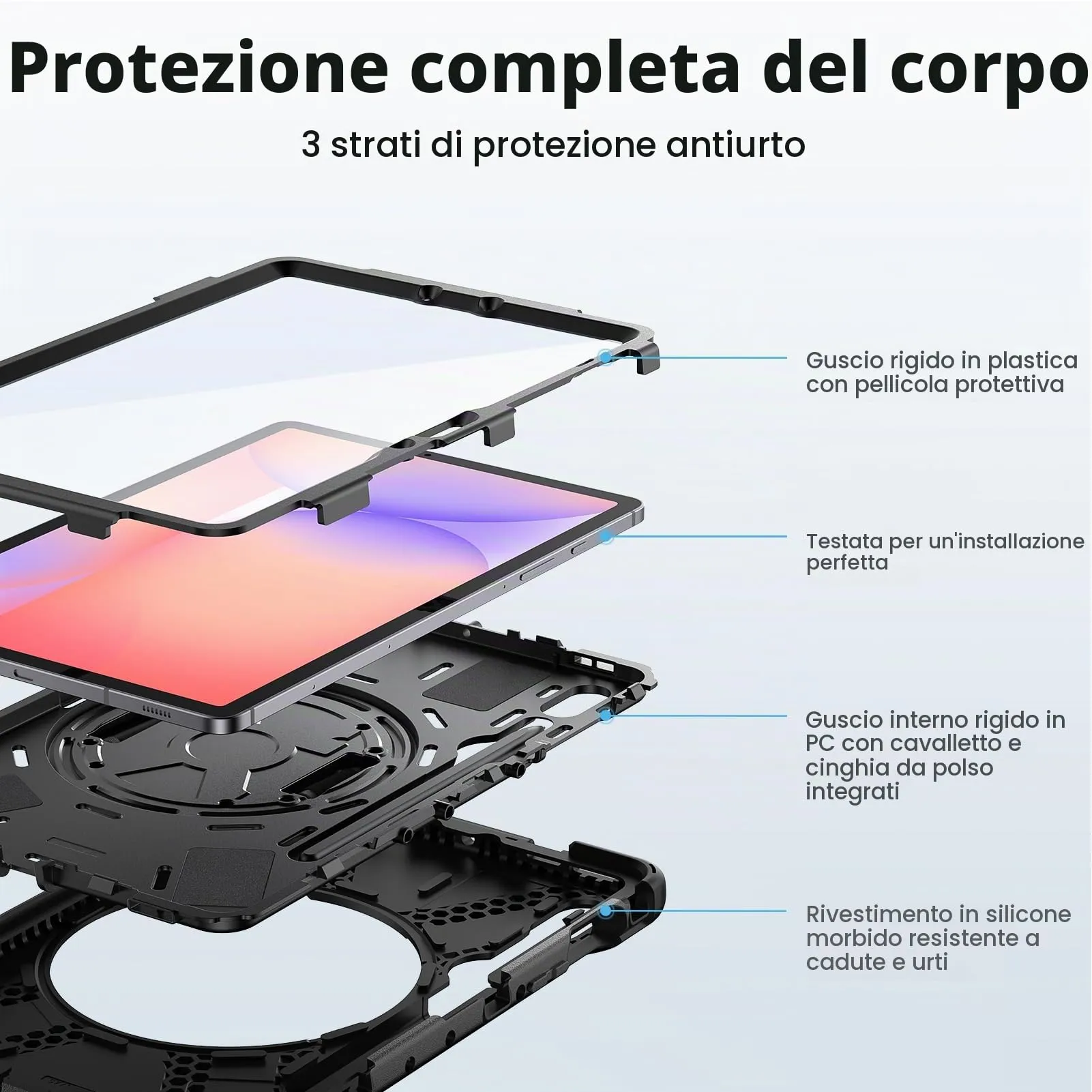 Gerutek Cover per Samsung Galaxy Tab S10 Lite/S10 FE/ S9 FE 10,9'', Nero - immagine 3