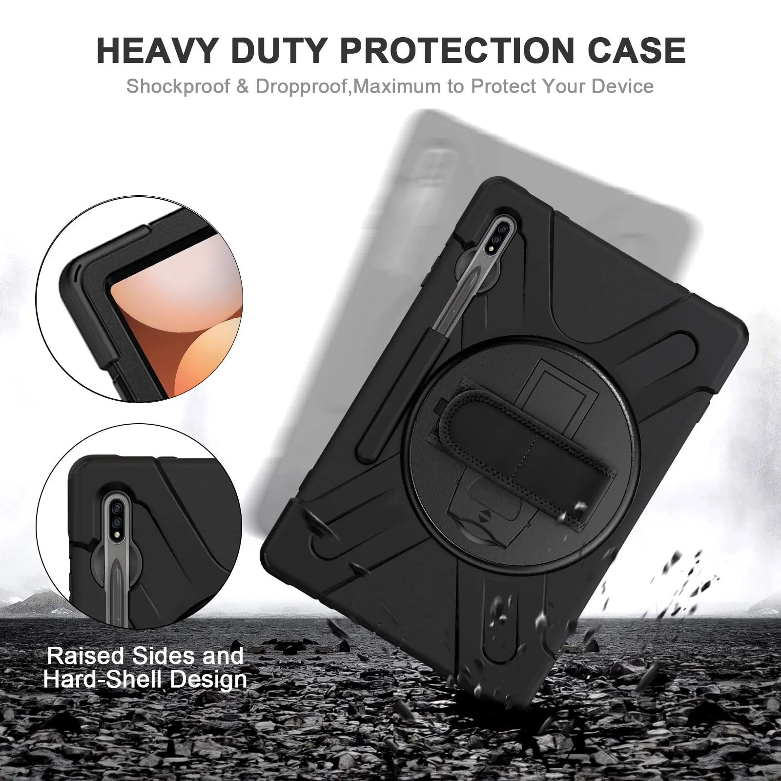 Gerutek Cover per Samsung Galaxy Tab S10+/S9 FE+/S9+/S8+/S7+ 12.4", Nero - immagine 3