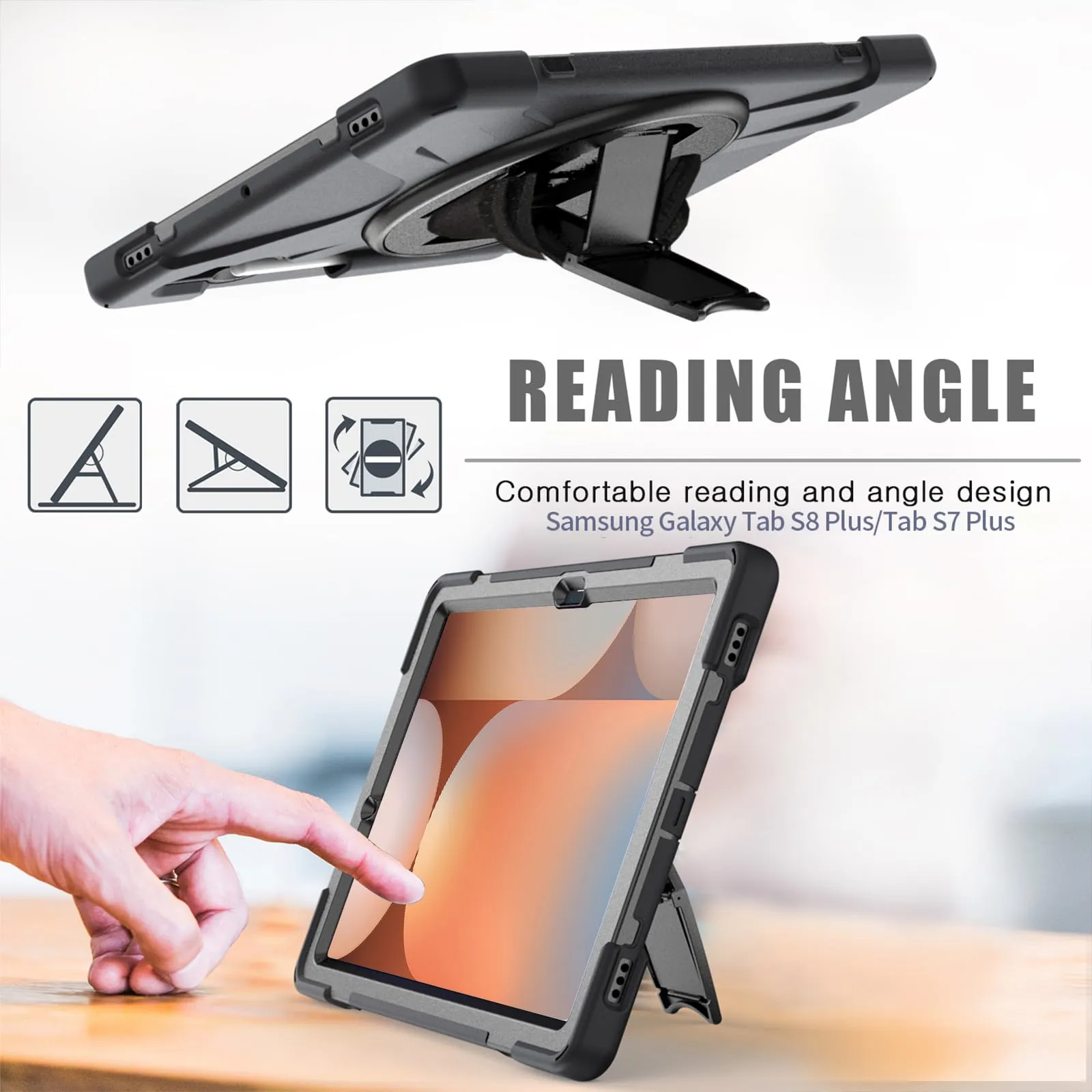 Gerutek Cover per Samsung Galaxy Tab S10+/S9 FE+/S9+/S8+/S7+ 12.4", Nero - immagine 7