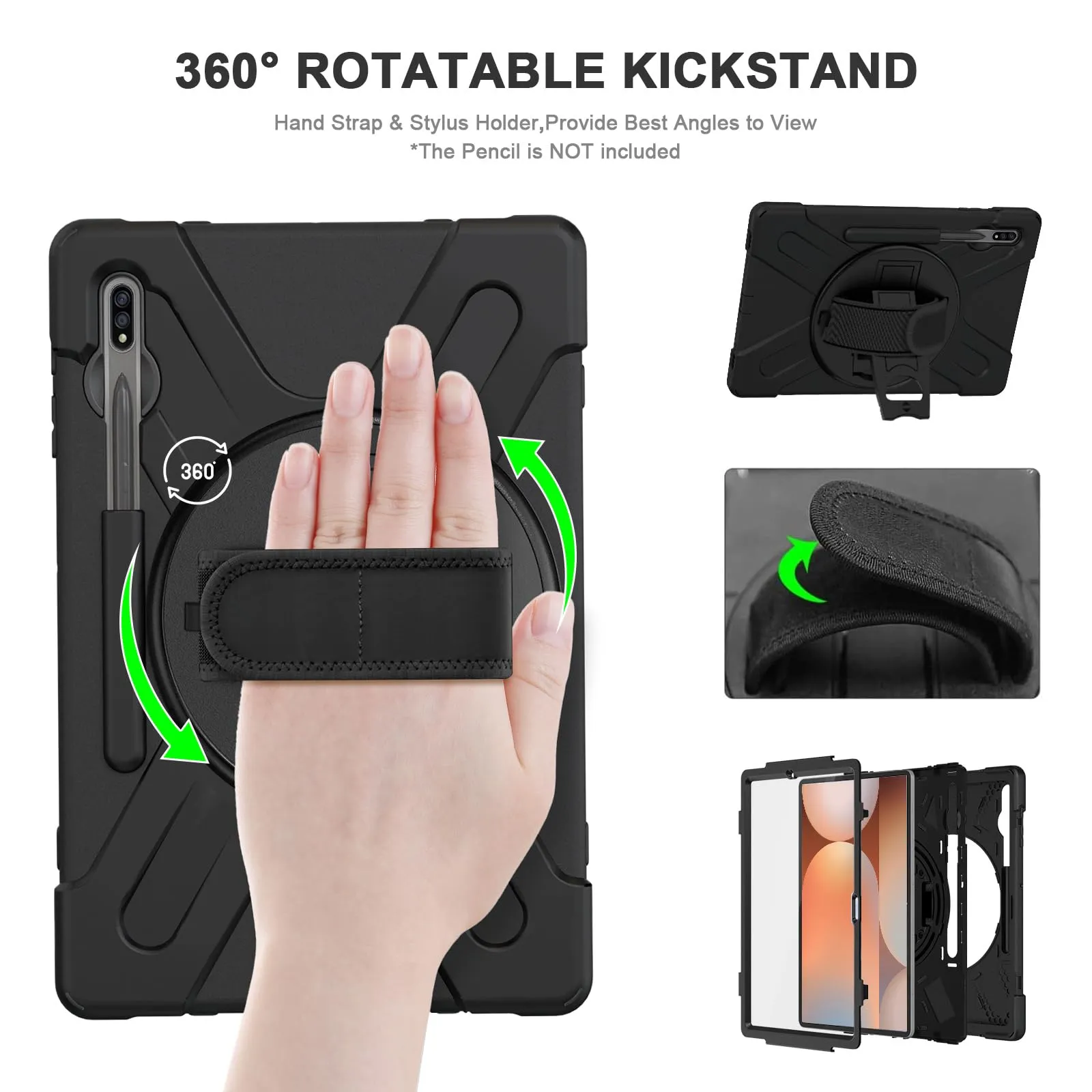 Gerutek Cover per Samsung Galaxy Tab S10+/S9 FE+/S9+/S8+/S7+ 12.4", Nero - immagine 8