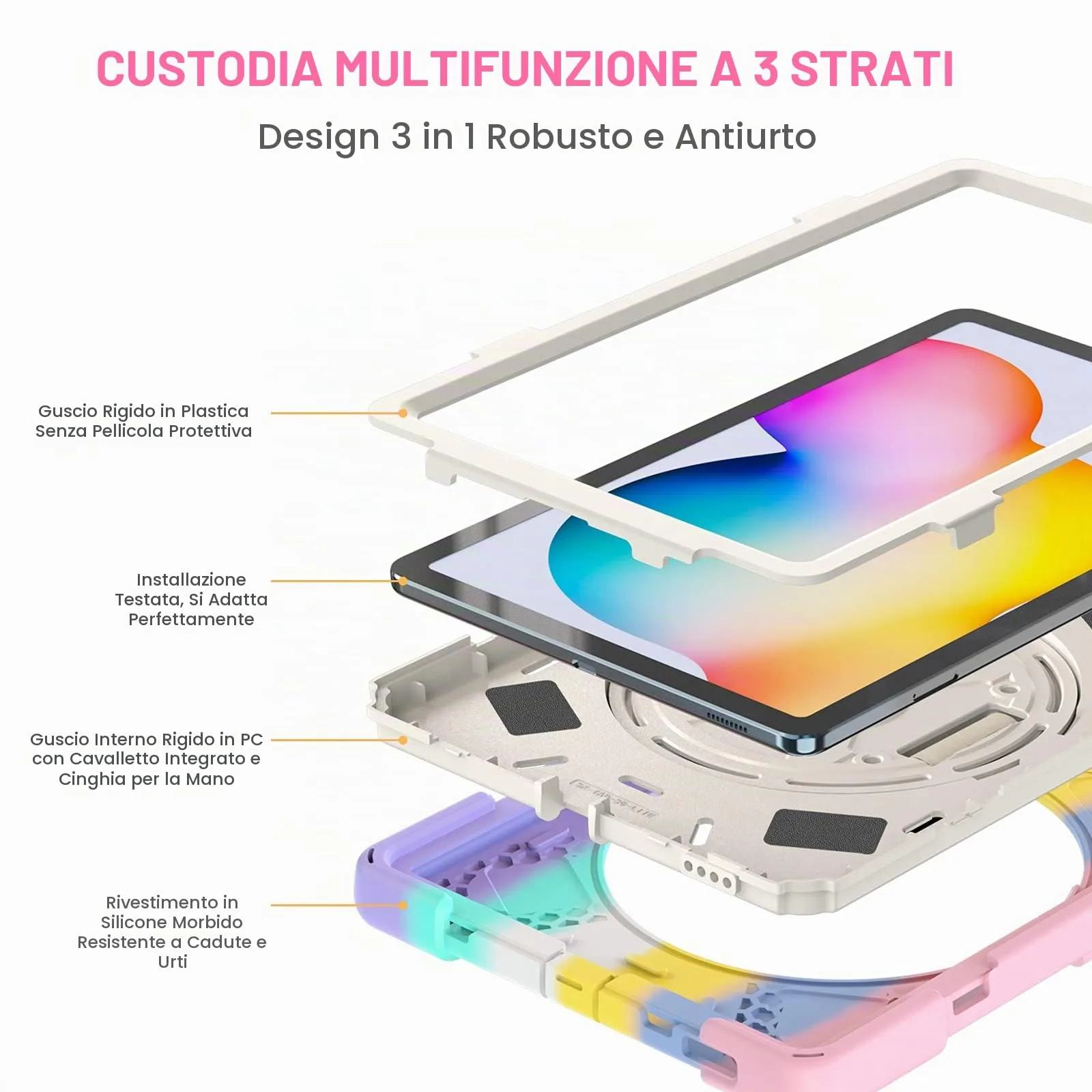 Gerutek Cover per Samsung Galaxy Tab S6 Lite 10,4'', Arcobaleno - immagine 5