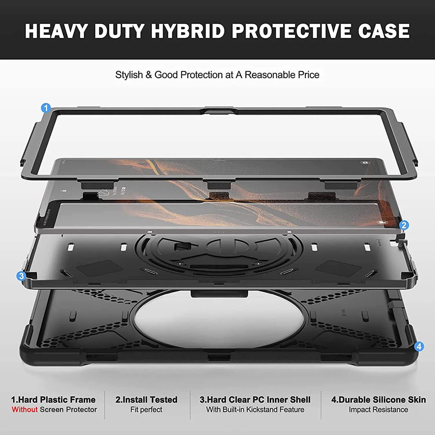 Gerutek Cover per Samsung Galaxy Tab S8 Ultra 14,6'' 2022, Nero - immagine 3