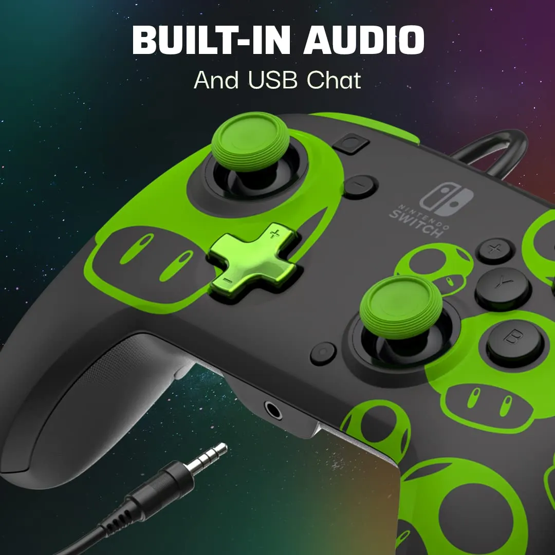 PDP Switch Rematch Cablato Controllore 1 Up Glow In The Dark, Pulsanti, Stick, Grilletti e Paddle Personalizzabili, Controlli Ergonomici - immagine 3