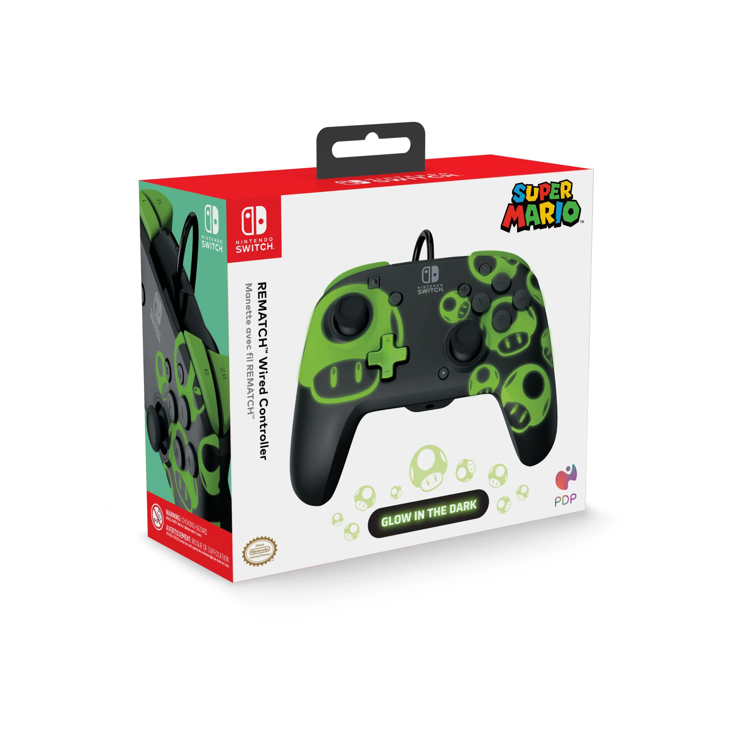 PDP Switch Rematch Cablato Controllore 1 Up Glow In The Dark, Pulsanti, Stick, Grilletti e Paddle Personalizzabili, Controlli Ergonomici - immagine 15