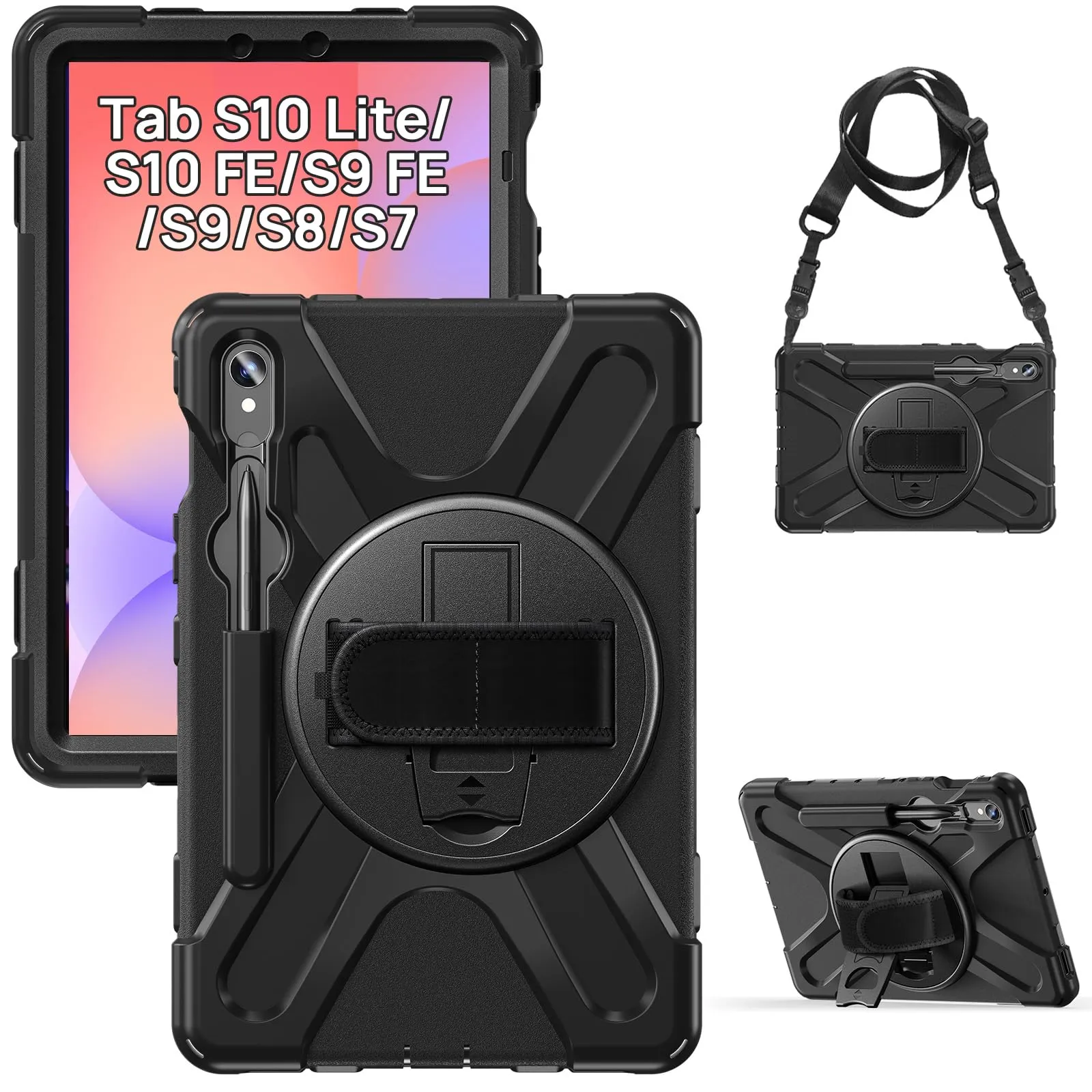 Gerutek Cover per Samsung Galaxy Tab S10 Lite/S10 FE/S9 FE/S9/S8/S7, Nero - immagine 1