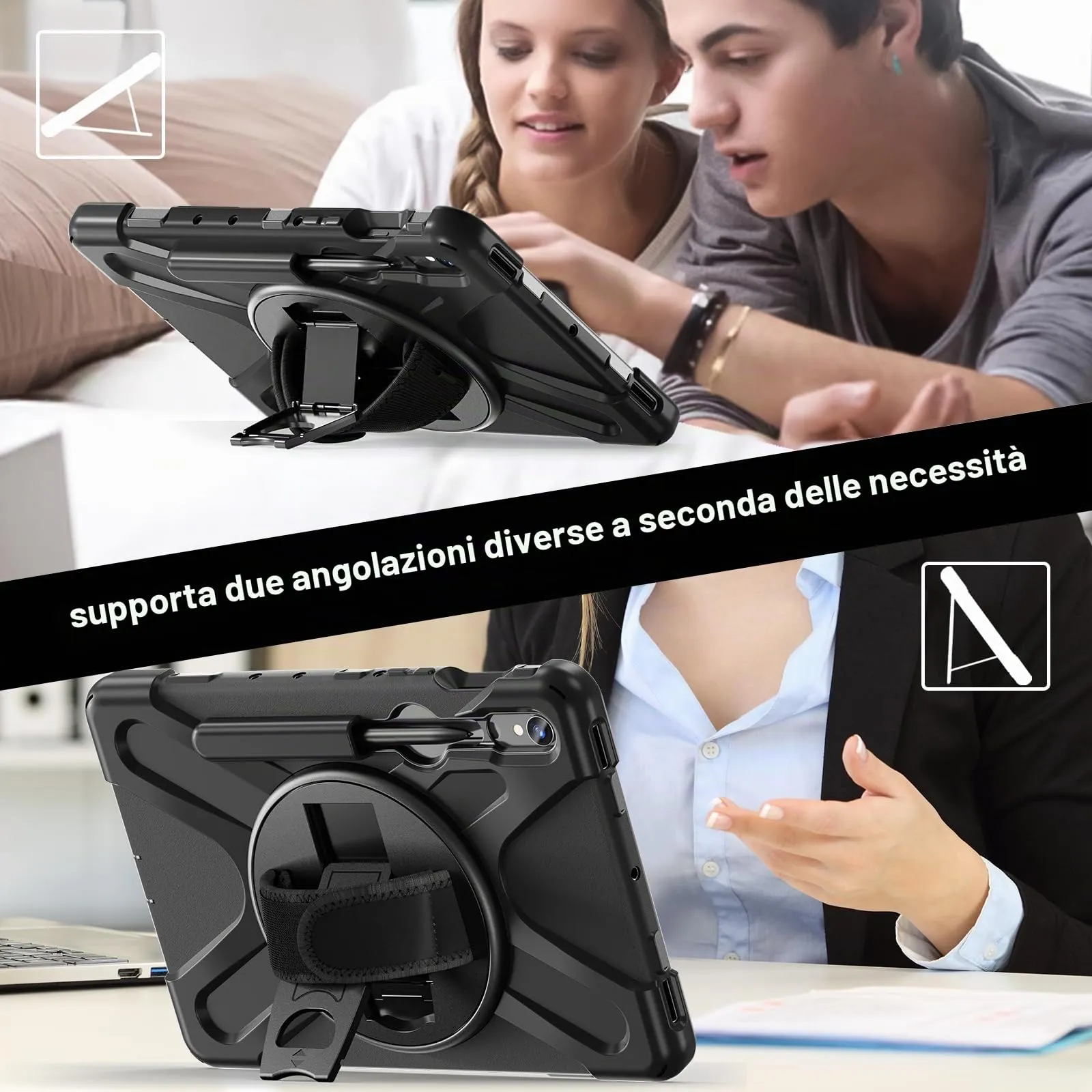 Gerutek Cover per Samsung Galaxy Tab S10 Lite/S10 FE/S9 FE/S9/S8/S7, Nero - immagine 5