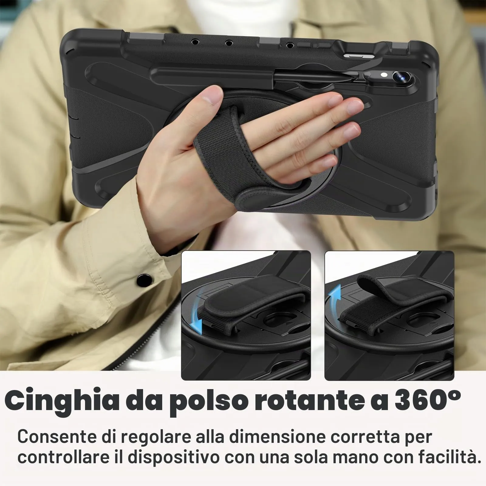 Gerutek Cover per Samsung Galaxy Tab S10 Lite/S10 FE/S9 FE/S9/S8/S7, Nero - immagine 6