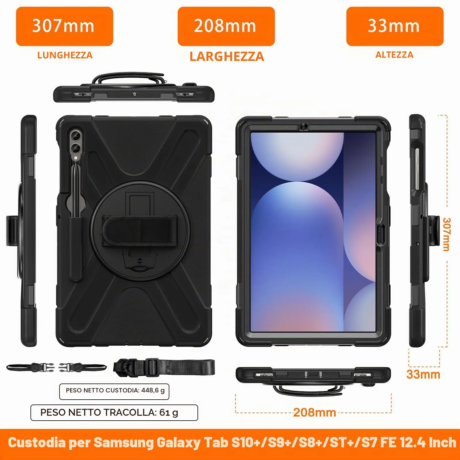 Gerutek Cover per Samsung Galaxy Tab S10 Plus/S9 FE Plus/S9 Plus 12.4",Nero - immagine 7