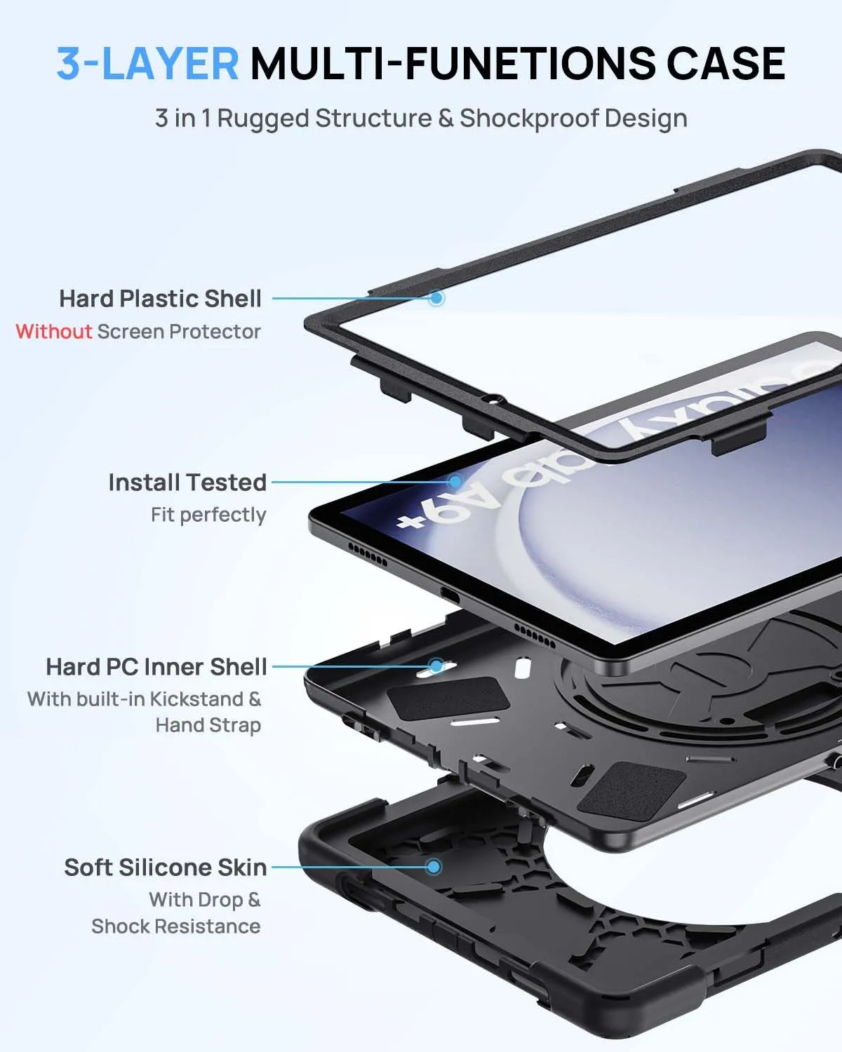 Gerutek Cover per Samsung Galaxy Tab A9+/A9 Plus 11 Pollici 2023, Nero - immagine 4
