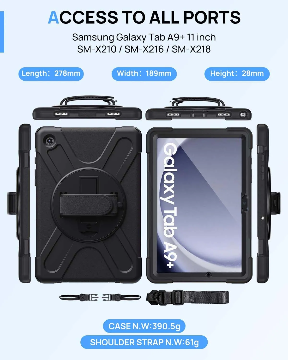 Gerutek Cover per Samsung Galaxy Tab A9+/A9 Plus 11 Pollici 2023, Nero - immagine 6