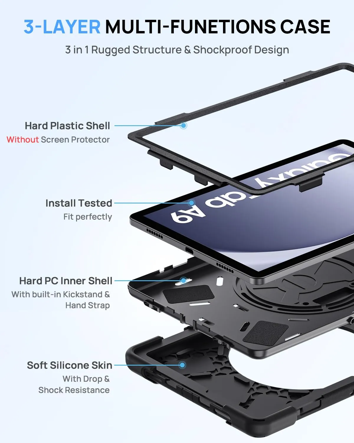 Gerutek Cover per Samsung Galaxy Tab A9 8,7 Pollici 2023, Nero - immagine 4