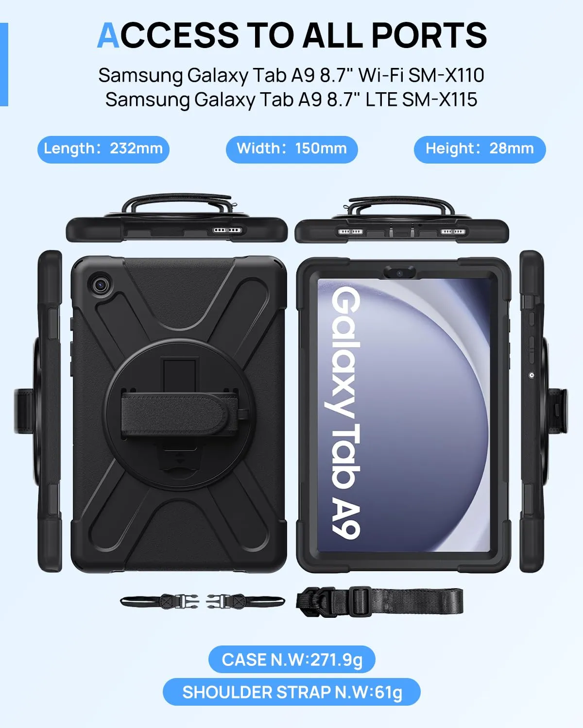 Gerutek Cover per Samsung Galaxy Tab A9 8,7 Pollici 2023, Nero - immagine 6