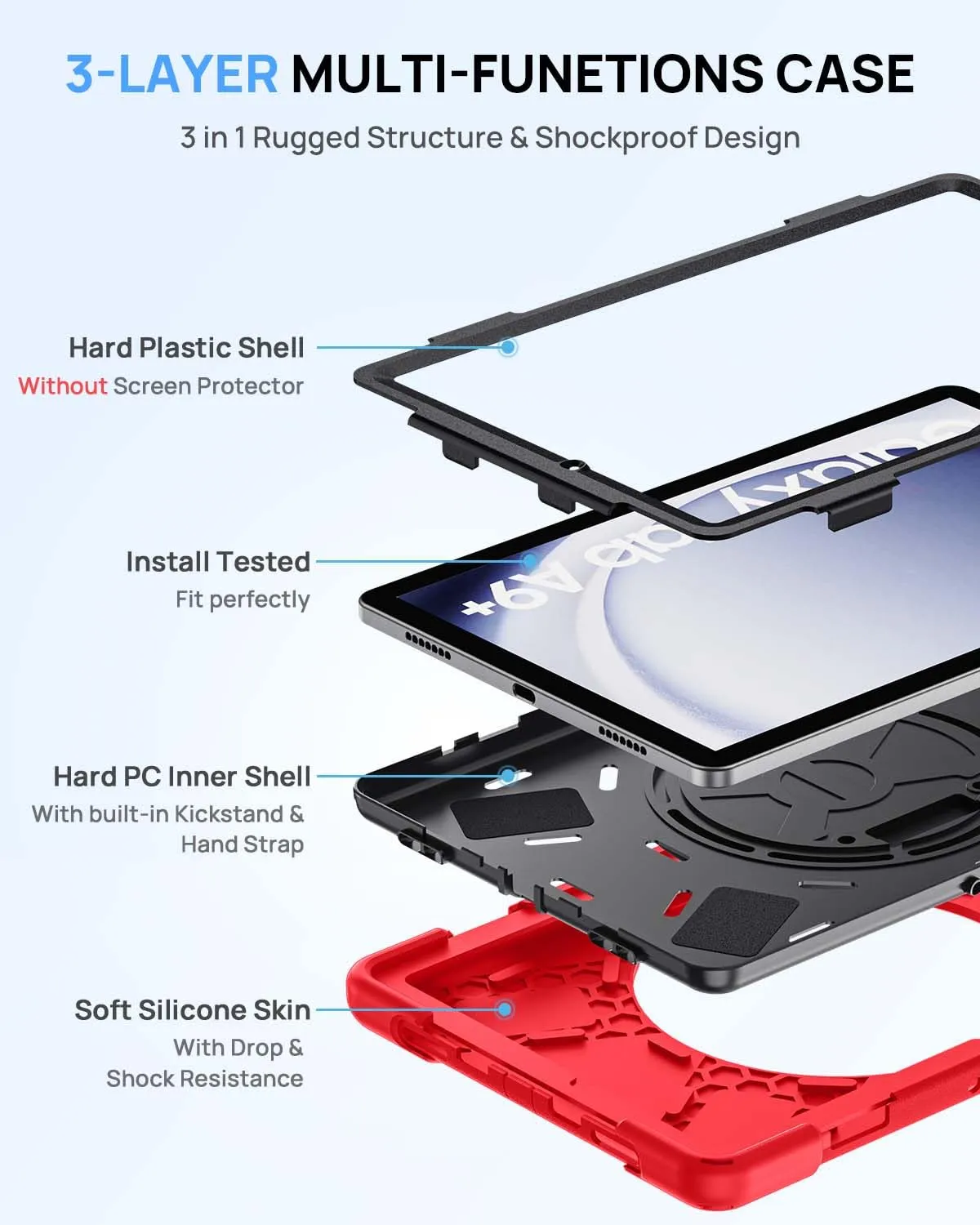 Gerutek Cover per Samsung Galaxy Tab A9+/A9 Plus 11 Pollici 2023, Rosso - immagine 4