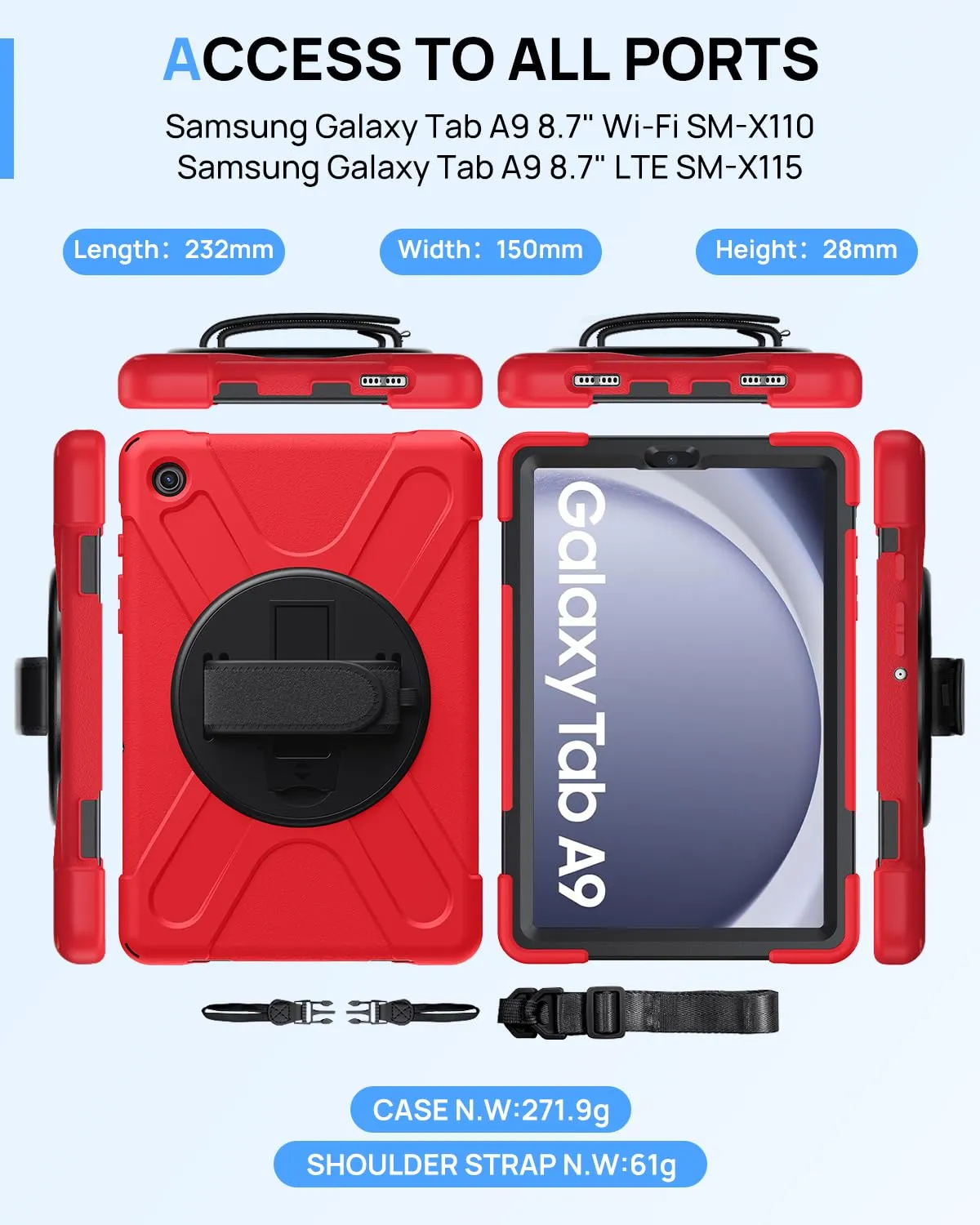 Gerutek Cover per Samsung Galaxy Tab A9 8,7 Pollici 2023, Rosso - immagine 7