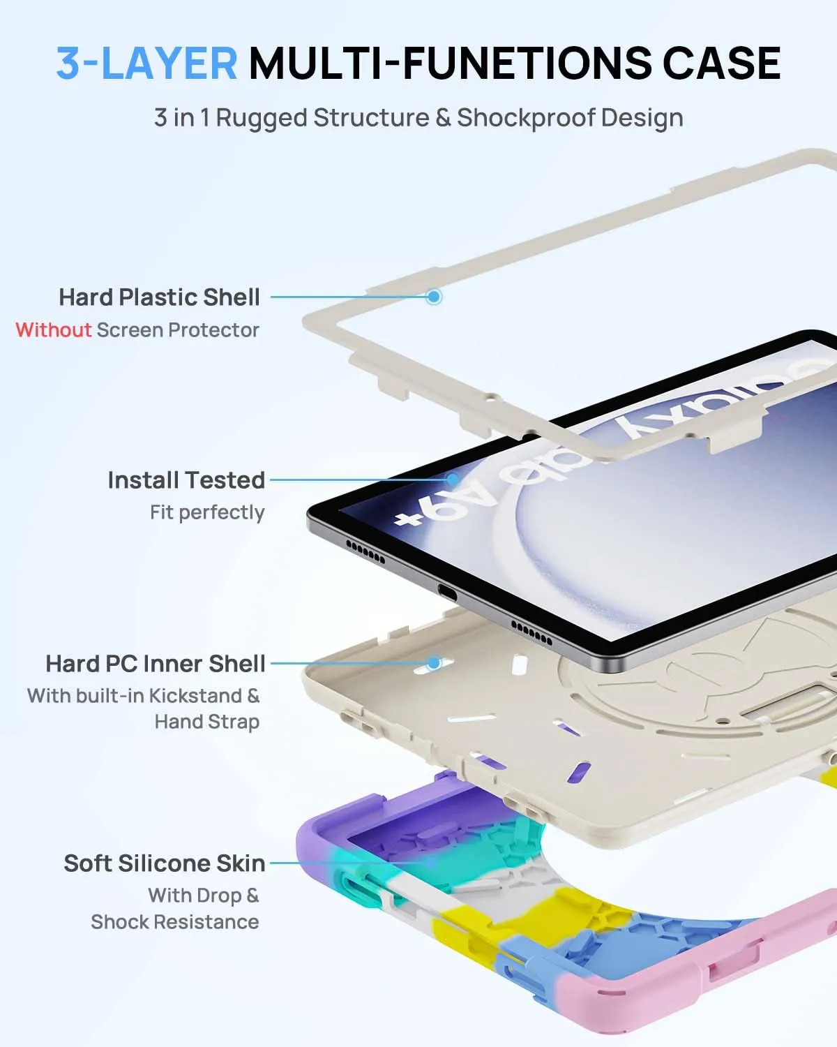 Gerutek Cover per Samsung Galaxy Tab A9+/A9 Plus 11 Pollici 2023,Arcobaleno - immagine 4