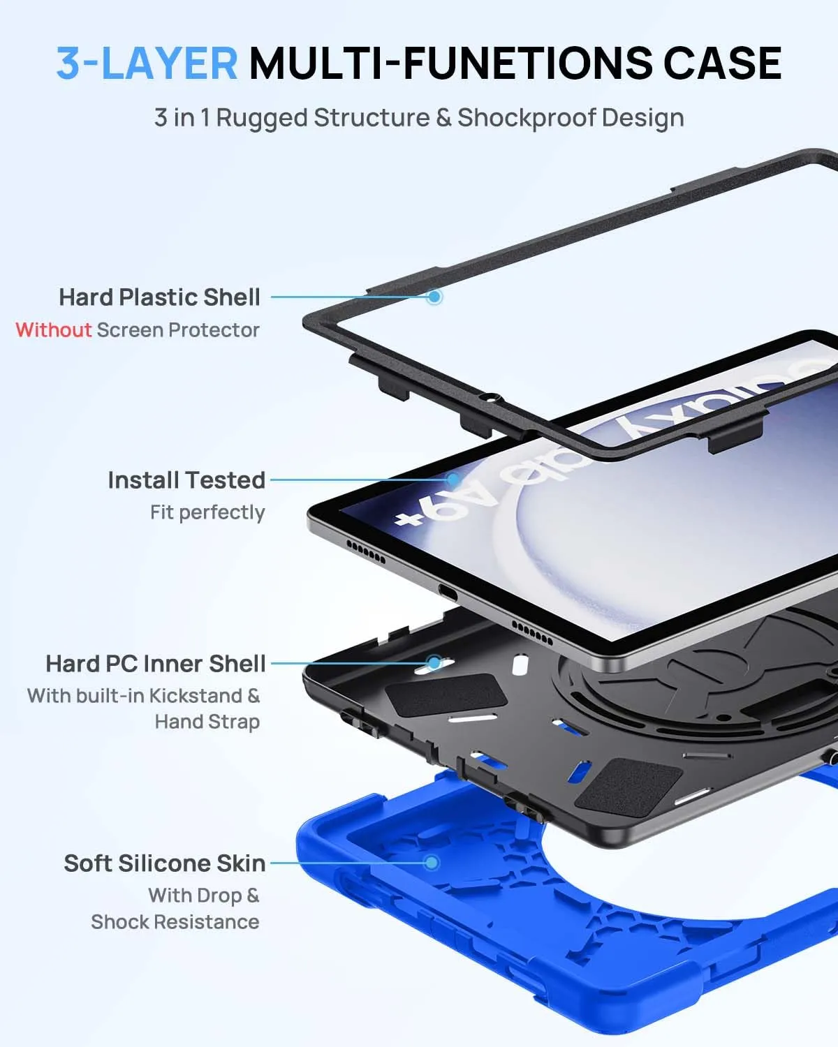 Gerutek Cover per Samsung Galaxy Tab A9+/A9 Plus 11 Pollici 2023, Blu - immagine 4