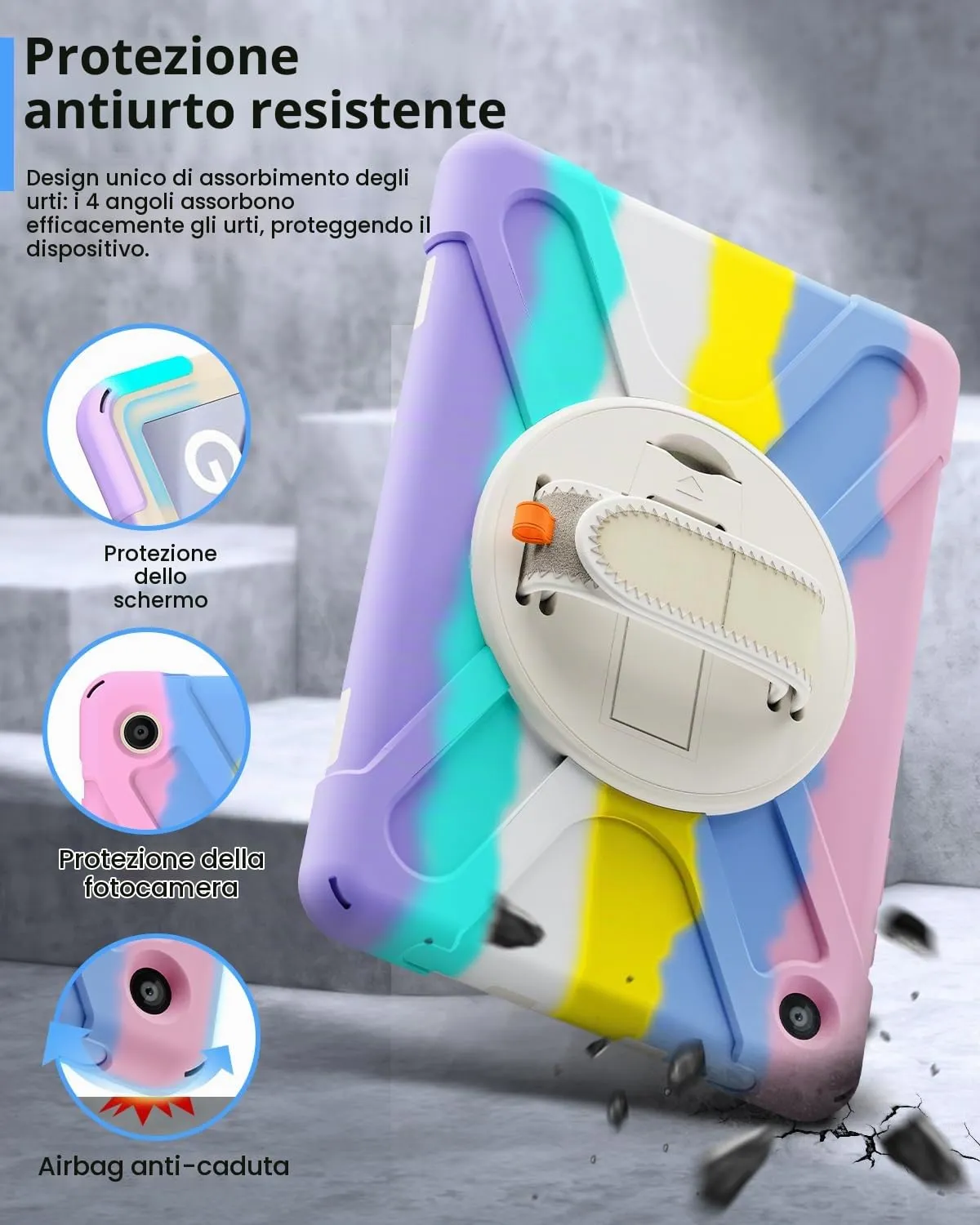 Gerutek Cover per Samsung Galaxy Tab A9 8,7 Pollici 2023, Arcobaleno - immagine 3