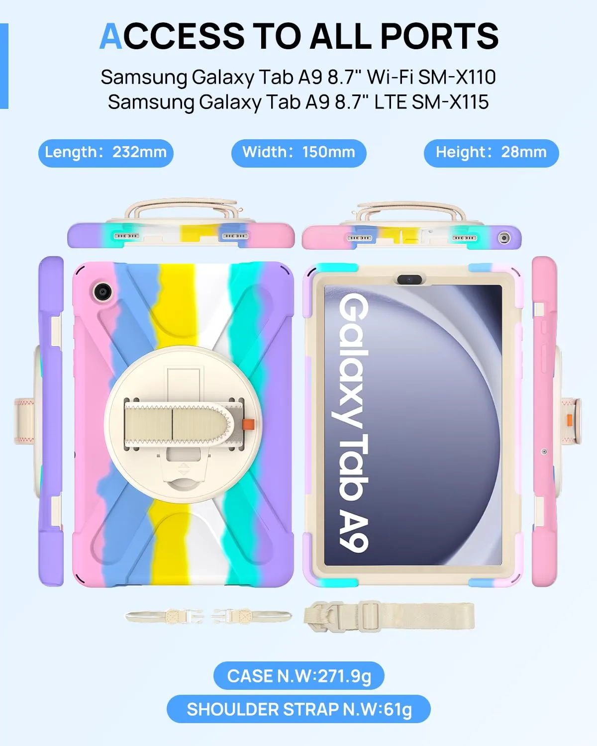 Gerutek Cover per Samsung Galaxy Tab A9 8,7 Pollici 2023, Arcobaleno - immagine 7