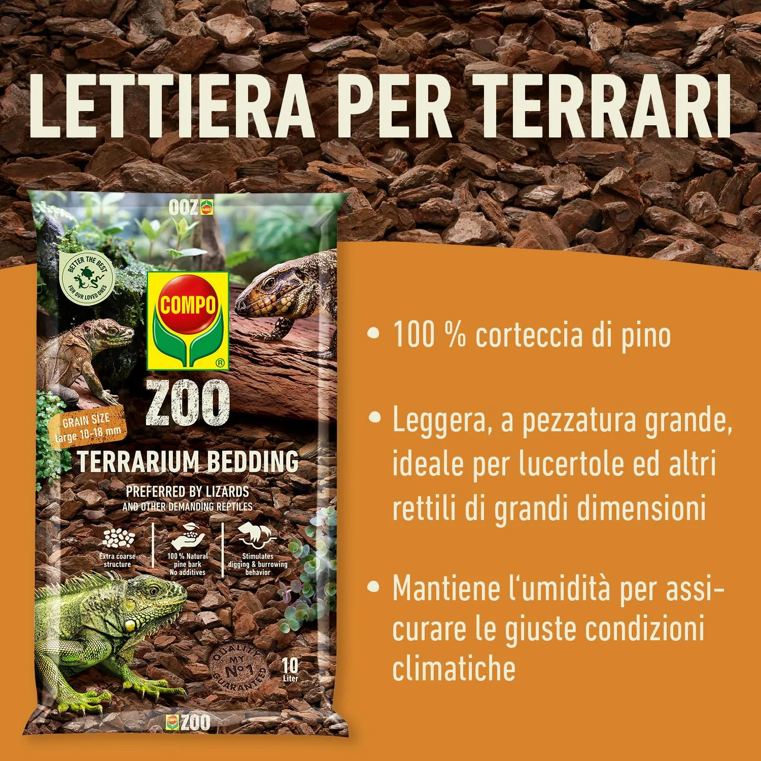 COMPO ZOO Lettiera Universale Per Terrari, Pezzatura Grossa 10-18mm - immagine 4