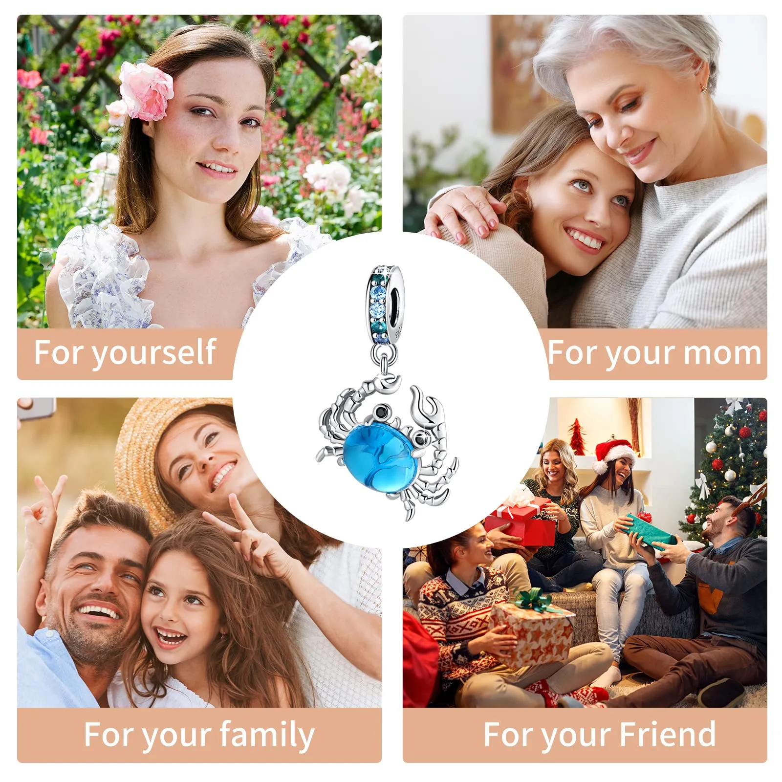 Symretie Bead Charm Ciondolo Argento Sterling 925 con Cubic Zirconia Pendenti per Pandora Braccialetti, Compatibile con Braccialetti e Collane europei - immagine 4