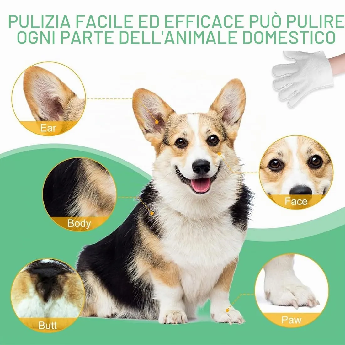 WeddHuis Guanti per Animali Domestici, Salviette per Pulizia per Cani e Gatti, Pelo, Orecchie, Occhi, Zampe, Guanti per Lavare Animali Domestici, Cura Quotidiana e Viaggi, senza Sciaquare - immagine 3