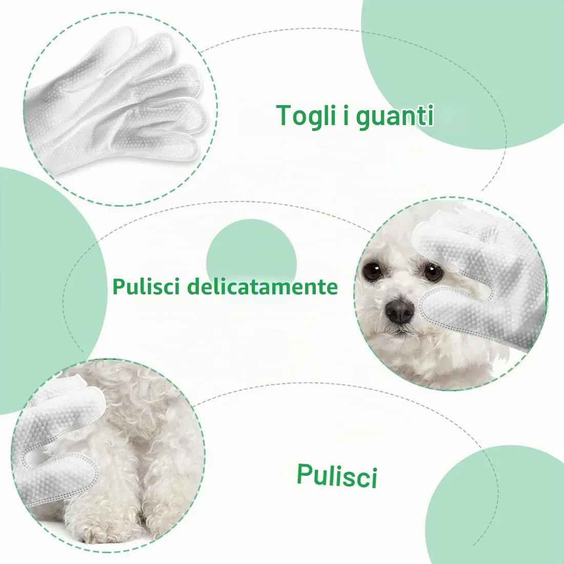 WeddHuis Guanti per Animali Domestici, Salviette per Pulizia per Cani e Gatti, Pelo, Orecchie, Occhi, Zampe, Guanti per Lavare Animali Domestici, Cura Quotidiana e Viaggi, senza Sciaquare - immagine 4
