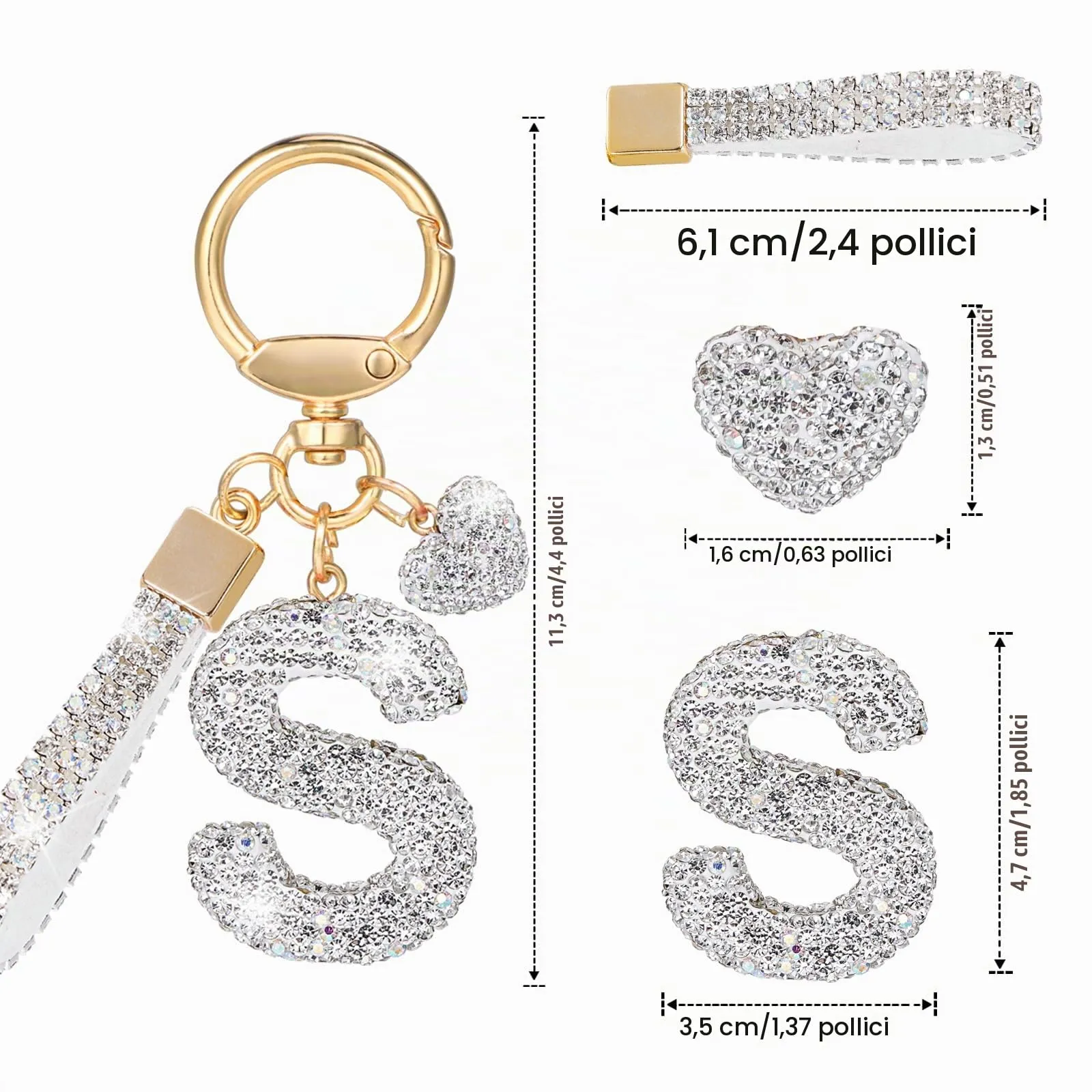 MWOOT Cristalli Lettera Portachiavi S, Carini Keyring Ciondoli con Nome, Iniziale Anelli Portachiavi Donna, Casa Nuova Accessori Macchina Auto Keychain Regalo Amica Compleanno - immagine 3