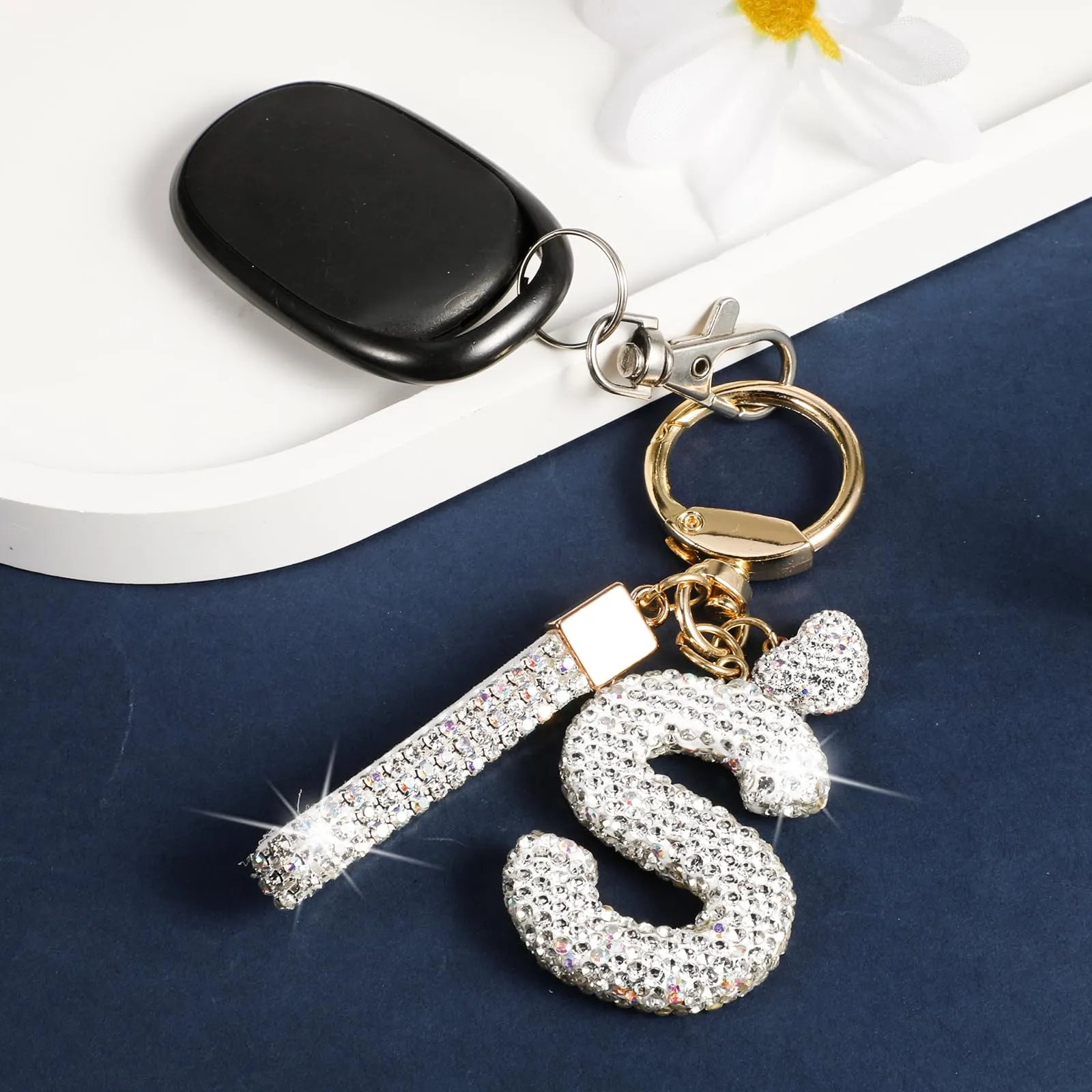 MWOOT Cristalli Lettera Portachiavi S, Carini Keyring Ciondoli con Nome, Iniziale Anelli Portachiavi Donna, Casa Nuova Accessori Macchina Auto Keychain Regalo Amica Compleanno - immagine 6