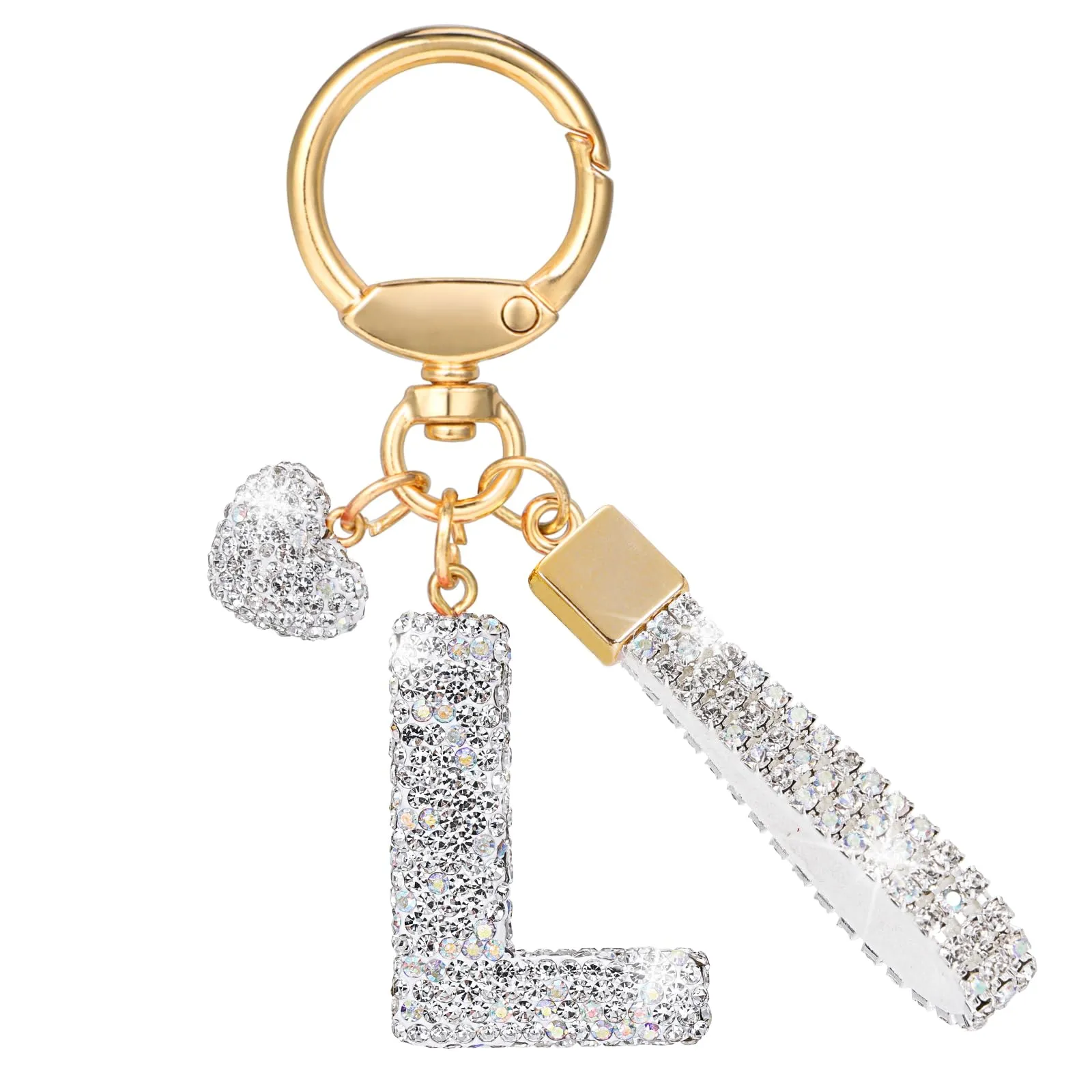 MWOOT Cristalli Lettera Portachiavi L, Carini Keyring Ciondoli con Nome, Iniziale Anelli Portachiavi Donna, Casa Nuova Accessori Macchina Auto Keychain Regalo Amica Compleanno - immagine 1