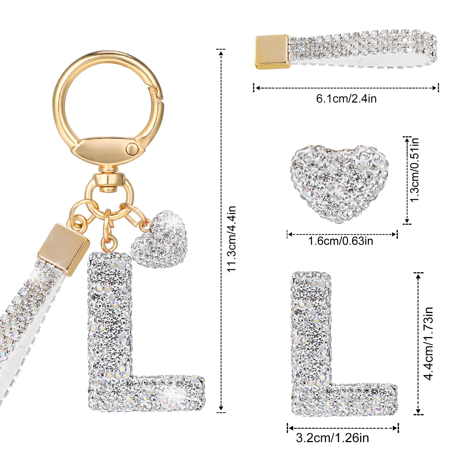 MWOOT Cristalli Lettera Portachiavi L, Carini Keyring Ciondoli con Nome, Iniziale Anelli Portachiavi Donna, Casa Nuova Accessori Macchina Auto Keychain Regalo Amica Compleanno - immagine 3