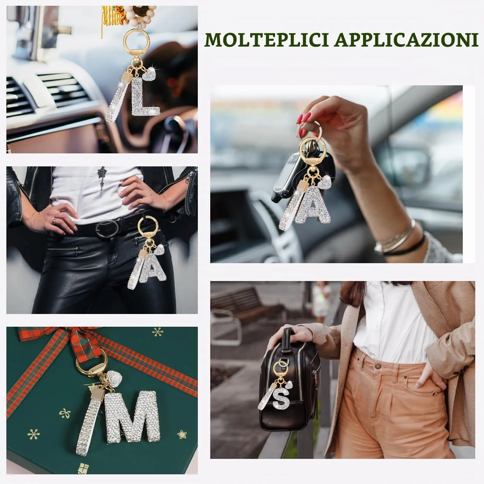 MWOOT Cristalli Lettera Portachiavi L, Carini Keyring Ciondoli con Nome, Iniziale Anelli Portachiavi Donna, Casa Nuova Accessori Macchina Auto Keychain Regalo Amica Compleanno - immagine 7